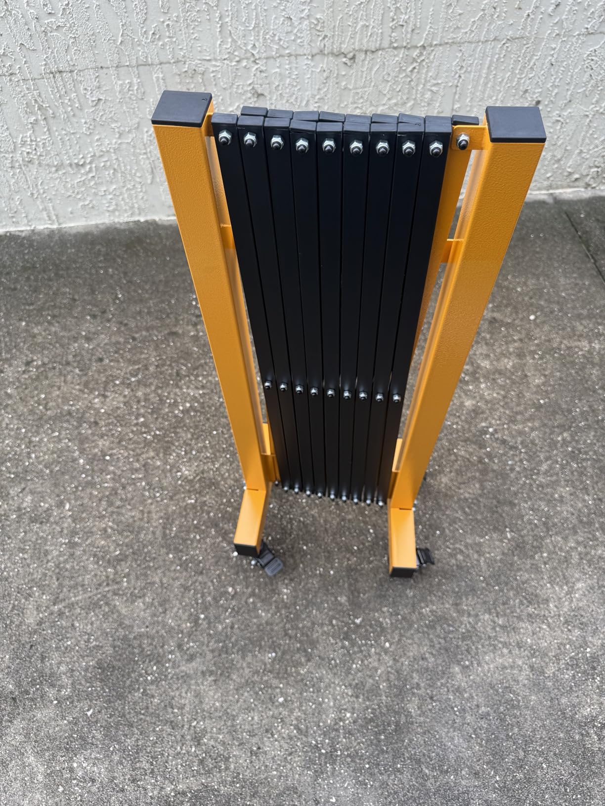 16FT Industrial Expandable Barricade Folding Security Gate with Wheels,Retractable Driveway Gate with Aluminum Fence and 270 Degrees Direction Adjustment(Yellow, 16FT) customer photo 1