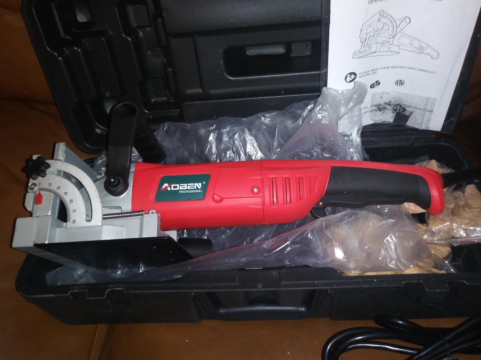 AOBEN Biscuit Cutter Plate Joiner 8.5 Amp With No. 0 Wood(30 Pcs) No. 10 Wood(30 Pcs) No. 20 Wood(50 Pcs), 4