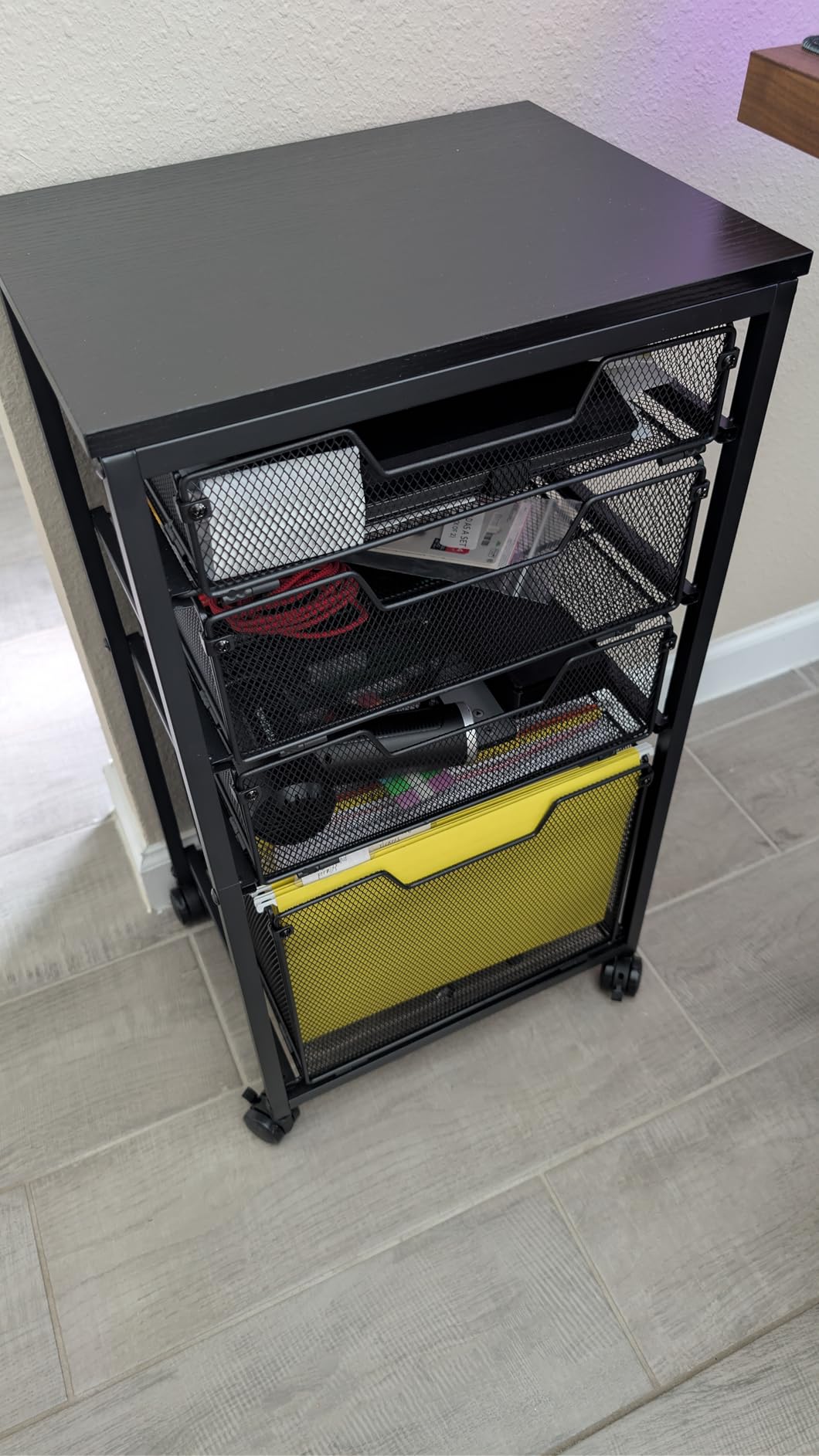 Sbanmao Rolling File Cart with 4 Storage Drawers, Mobile File Cabinet with Wheels, Hanging File Organizer, Under Desk Printer Stand Utility Cart Filing Cabinet for Home Office, Black customer photo 2