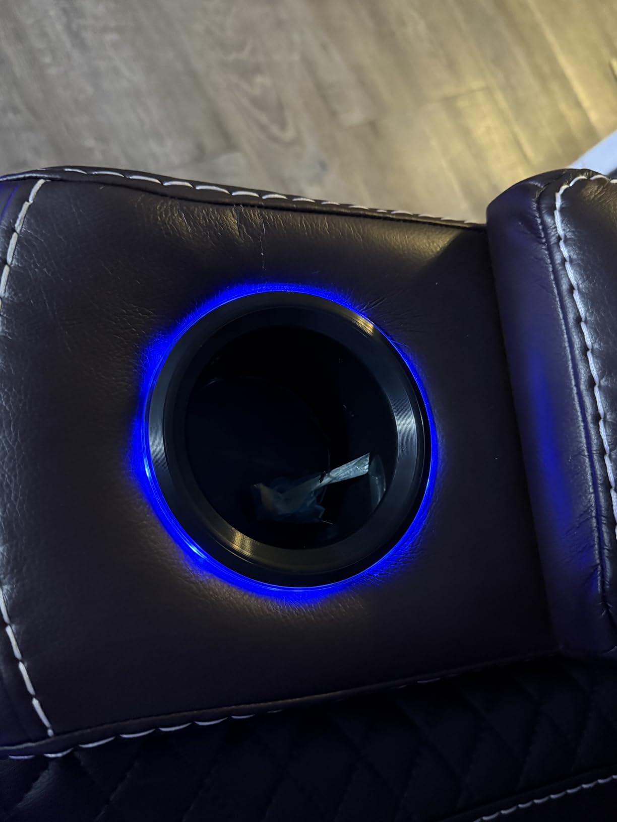 ANJ Power Home Theater Seating Recliner Chairs Set of 3, PU Leather Recliner & Cup Holder, Electric Movie Theater Reclining Chairs with Adjustable Headrest, Blue LED, Hidden Arm Storage (Black-Blue) customer photo 1
