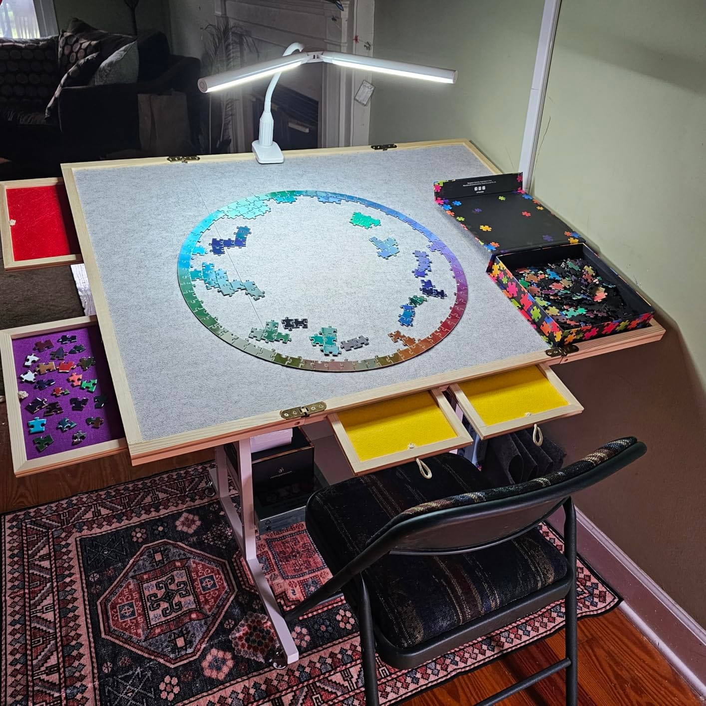 Becko US 2000 Piece Tilting & Foldable Puzzle Table with 8 Drawers & Cover | Height & 5-Level Angle Adjustable, Large Ergonomic Jigsaw Board for Adults, Space-Saving Design, Relieves Neck & Back Pain customer photo 2