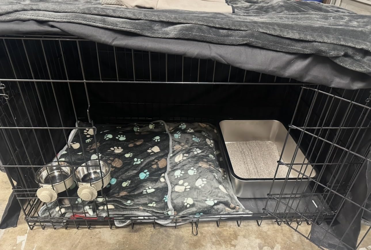 Yaheetech 42inch Double Door Dog Crate w/Divider, Collapsible Metal Kennel customer photo 2