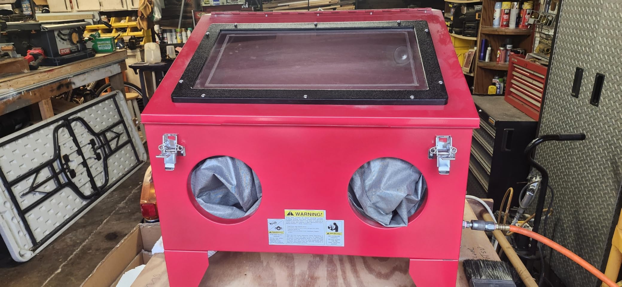 90 Gallon Sandblasting Cabinet, Blue | 40-80PSI, Glass Viewing Windows, LED Light, Heavy Duty, 4 Nozzles & Blasting Gun, For Paint & Rust Removal customer photo 2