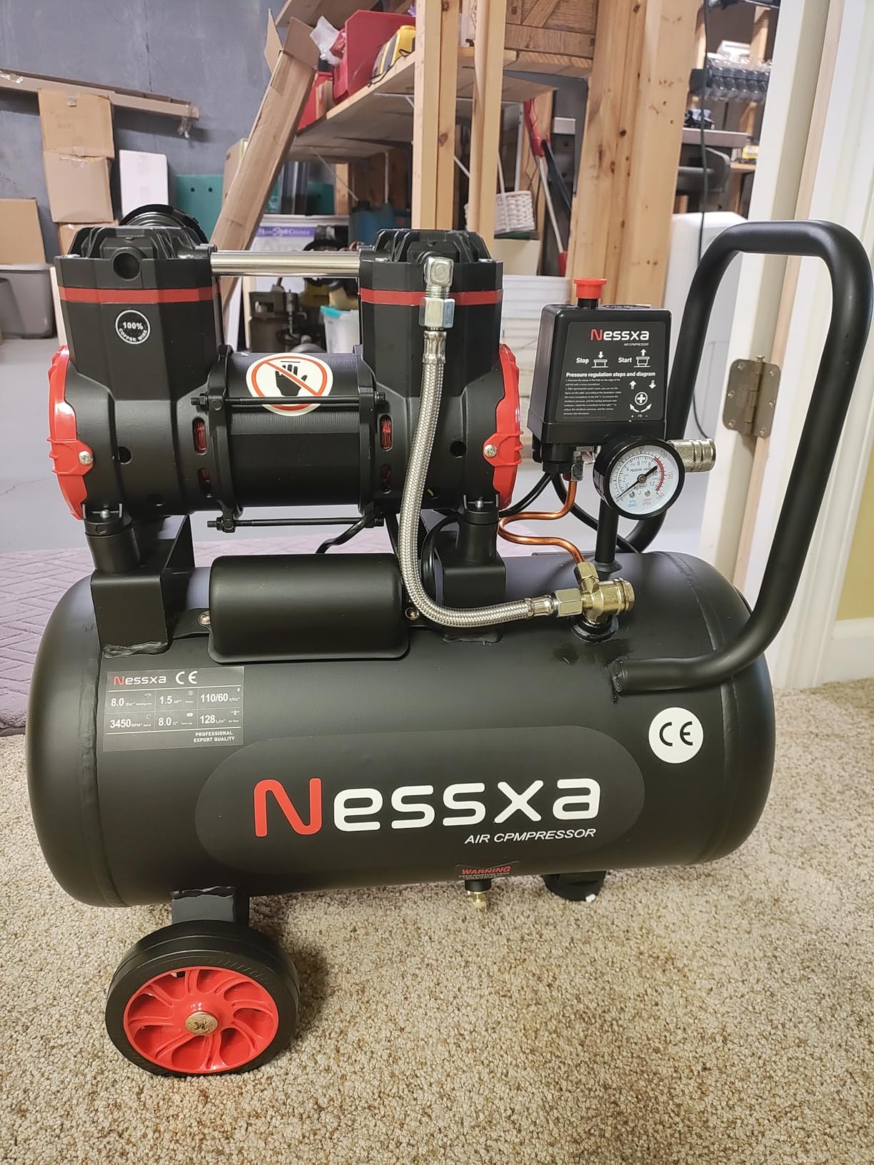 8.1 Gallon Ultra Quiet Air Compressor, 1.5HP 4.52 CFM, Max 115 PSI Oil-Free Air Compressor Tank, 110V/60hz, 70dB Air Compressor for Car Repair, Spray Painting, Woodwork Nailing customer photo 1