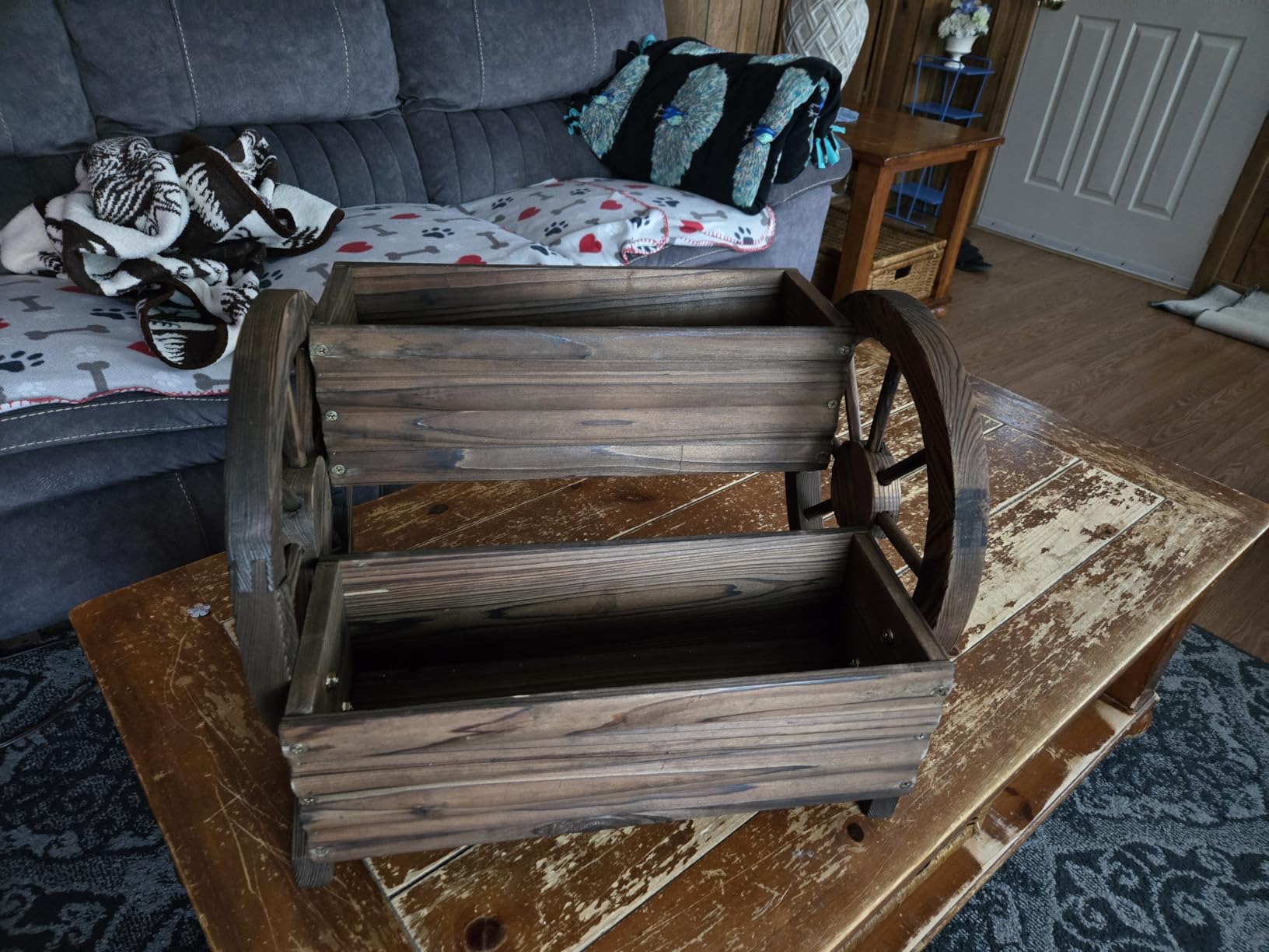 Wooden Wagon Planters for Outdoor Plants, Flower Cart, Wood Planter Boxes Outdoor, Backyard Decor, Flower Planters Outdoor with Wheels Planter for Flowers Vegetables (Brown) customer photo 1