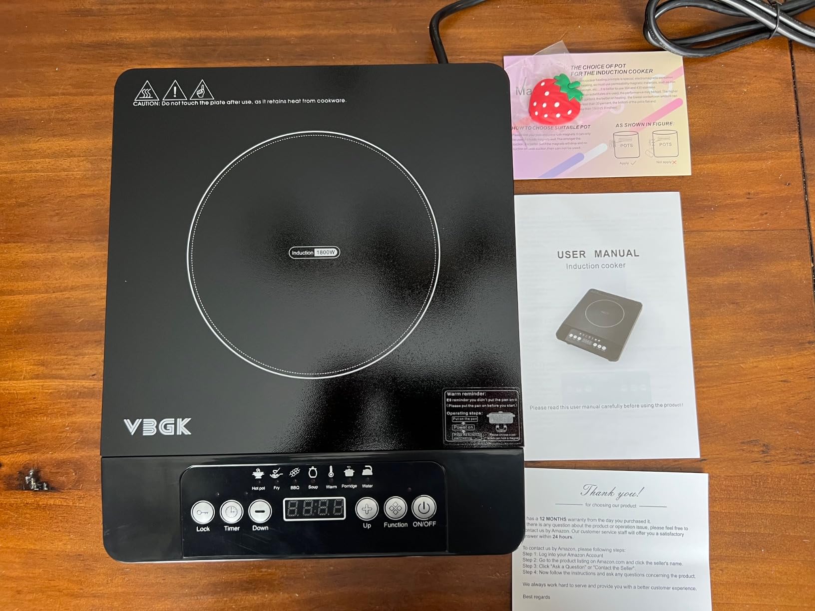 VBGK Single Burner Induction Cooktop,1800W Portable Induction Cooktop,110V Hot Plate with LCD Sensor Touch, 7 Temp Levels up to 518°F, Safety Lock, 4-Hour Timer, 9 Heat-Resistant Cooking customer photo 2