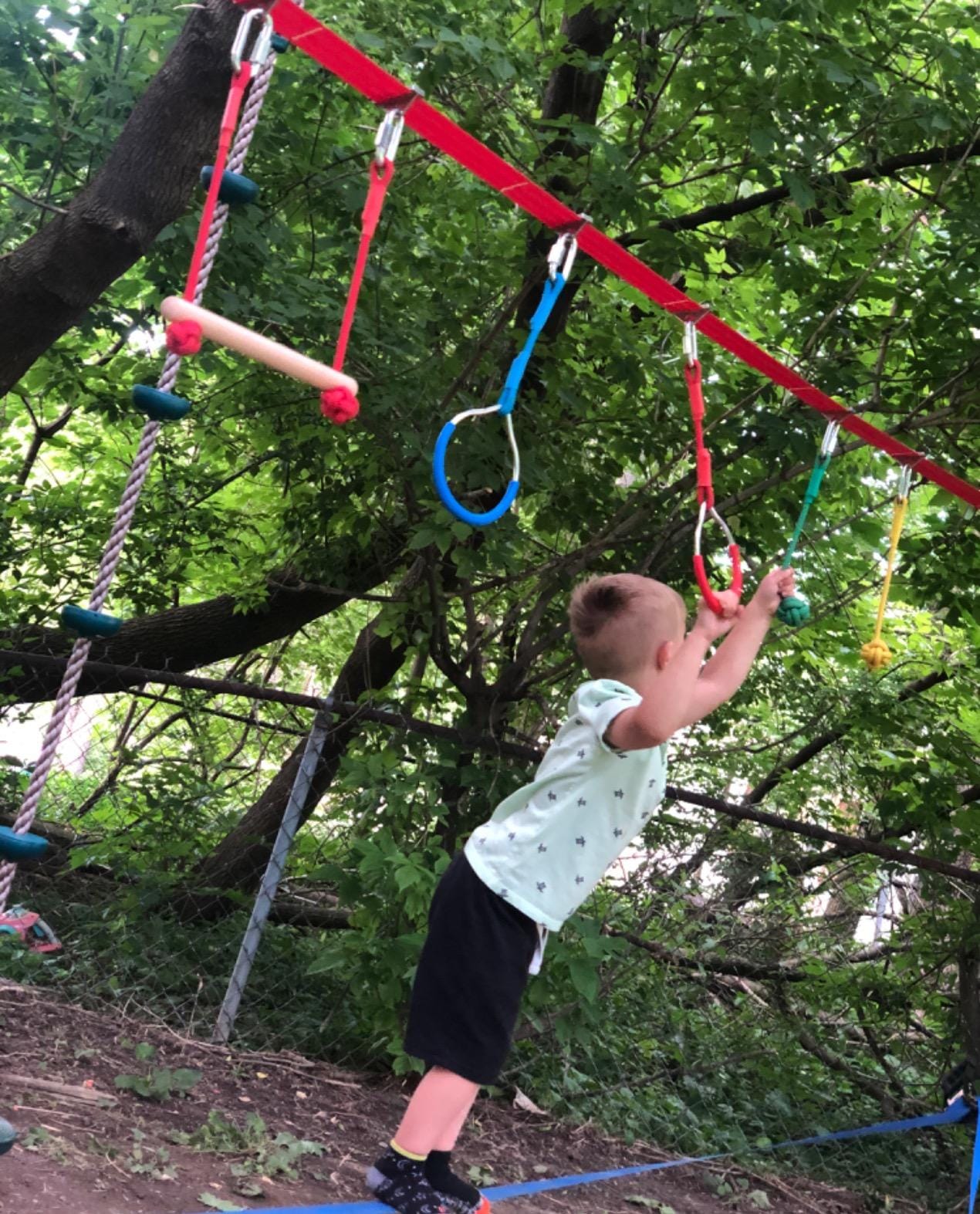 Ninja Warrior Obstacle Course for Kids-Playground Fitness Equipment Ninja Slackline with Multiple Accessories for Kids, Contain Swings, Rope ladders, Rings, Ninja Course for Kids Outside (2x56ft) customer photo 2
