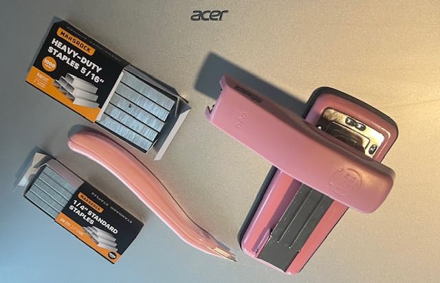 Marsrock Desktop Stapler, Swing-Arm Swivel Stapler, 50 Sheet Capacity, 2000 Staples and Staple Remover, Rotatable Heavy Duty Staplers for Office, Home, Classroom, Booklet, Book Binding,Pink customer photo 1