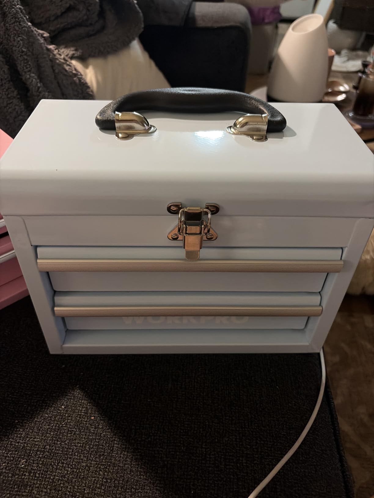 WORKPRO Portable Mini Metal Tool Box with 2 Drawers customer photo 2