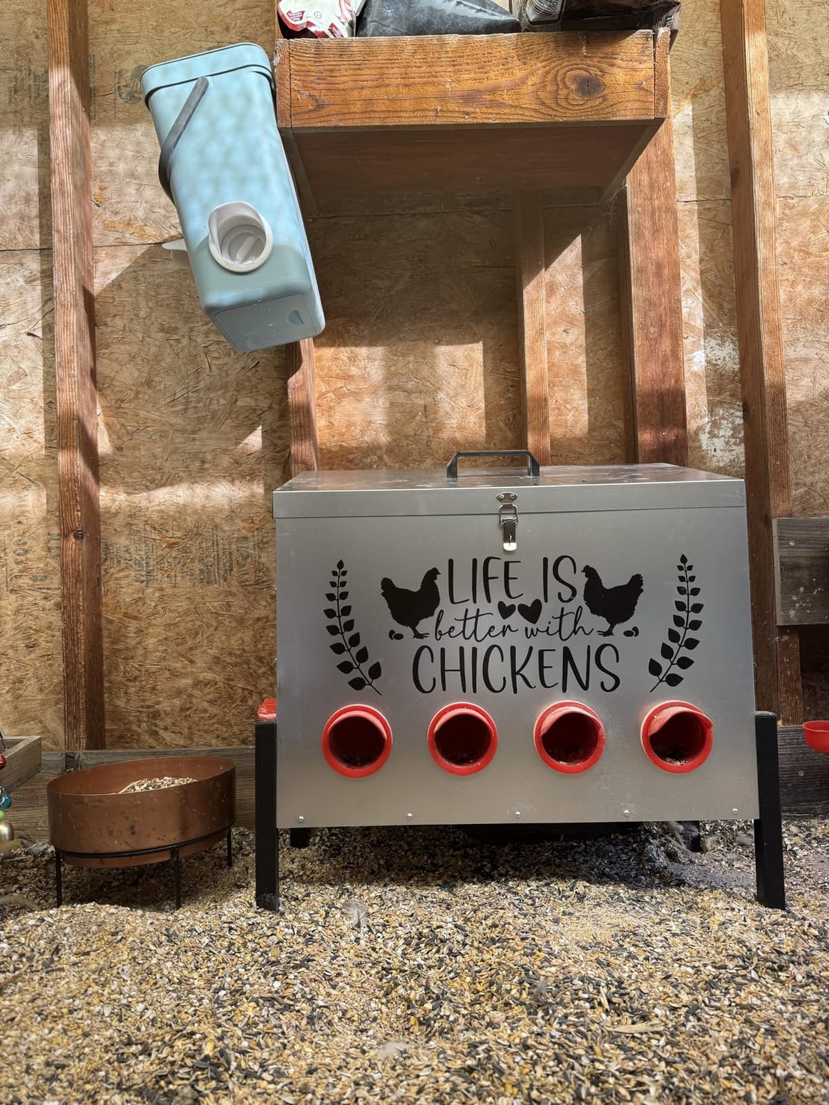 95 lb Chicken Feeder with 10 No-Waste Ports – Extra-Large Galvanized Metal Poultry Feeder with Adjustable Height Heavy-Duty Stand – Outdoor Feed Box for Chickens, Ducks & Geese customer photo 2
