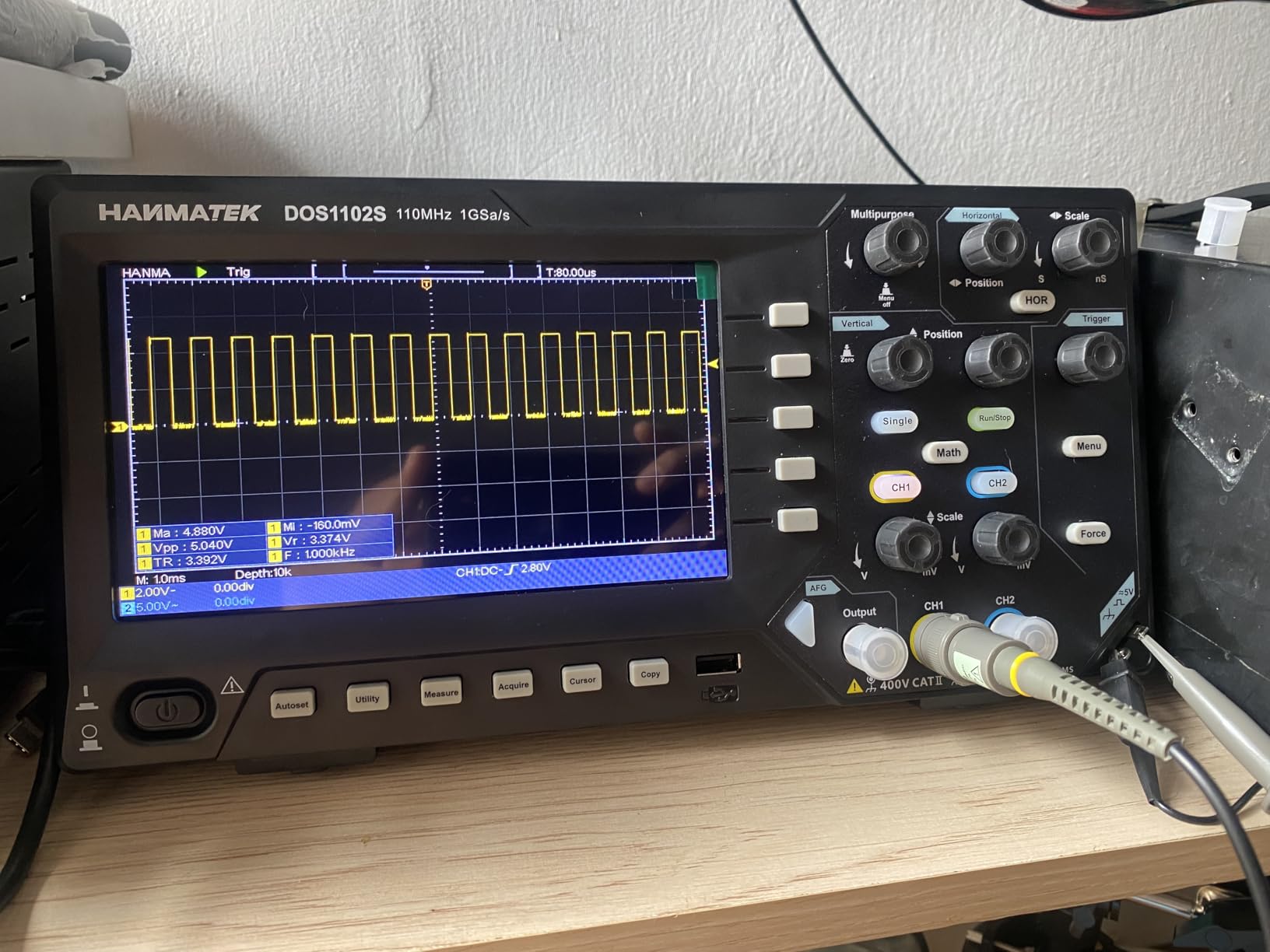 HANMATEK 2 in1 Digital Storage Oscilloscope with Built-in Waveform Generator, 110MHz Bandwidth, 2 × 500MSa/s Sampling Rate, Dual-Channel DOS1102S customer photo 2