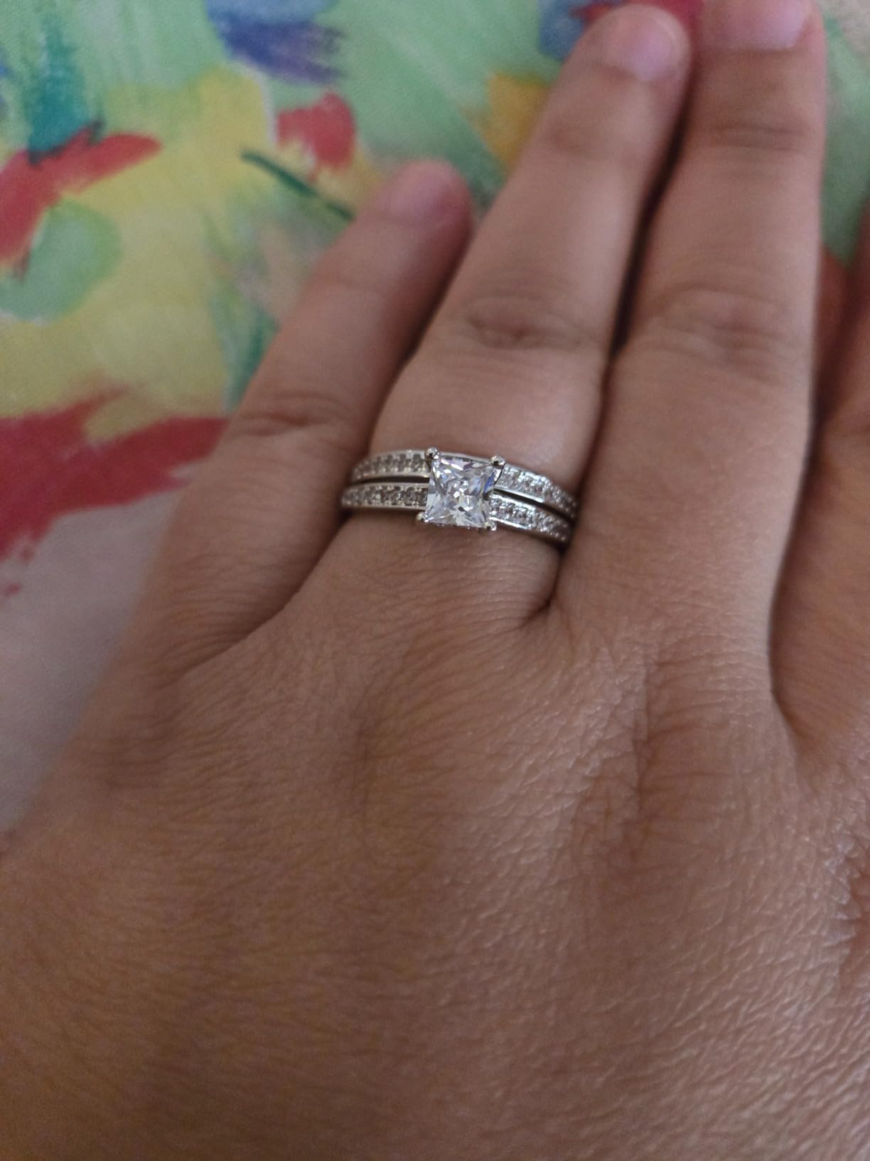 Promise Rings for Couples, Womens Princess Cut Ring & Mens Tungsten Ring customer photo 1