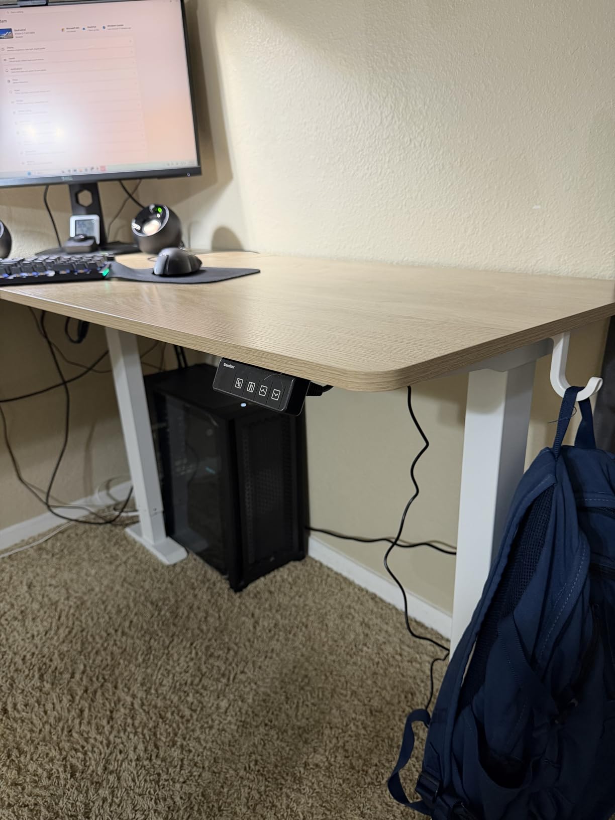 Grandder 63 x 55 Inch L Shaped Standing Desk, Electric Height Adjustable Corner Stand Up Desk, Sit Stand Corner Table Home Office Table, Walnut Top Black Frame customer photo 1