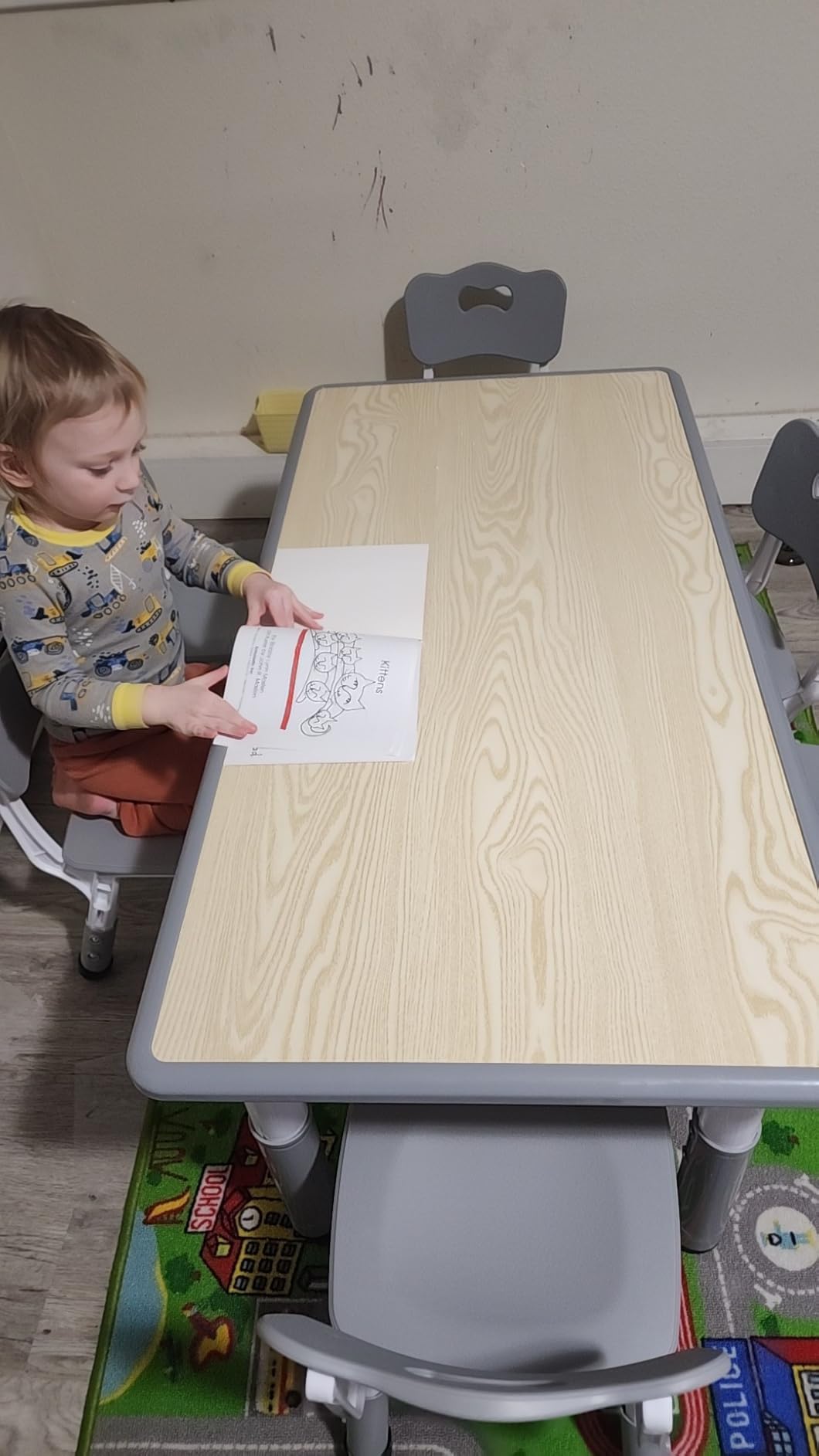 LulliSpace Kids Table and 6 Chairs Set，Height Adjustable Children Table & Chair，Toddlers Study Multi-Activity Table with 47.2