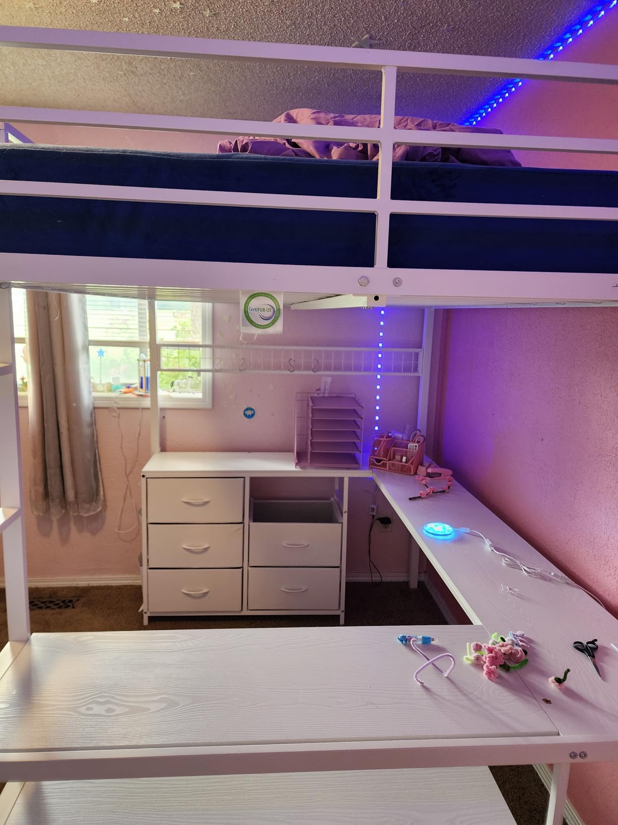 ADORNEVE Loft Bed Full Size with U-Shaped Desk, 6 Storage Drawers,White | Metal Loft Bed with Power Outlet, LED Light, 2 Storage Shelves, Safety Guardrail & Ladders, No Box Spring Needed customer photo 2