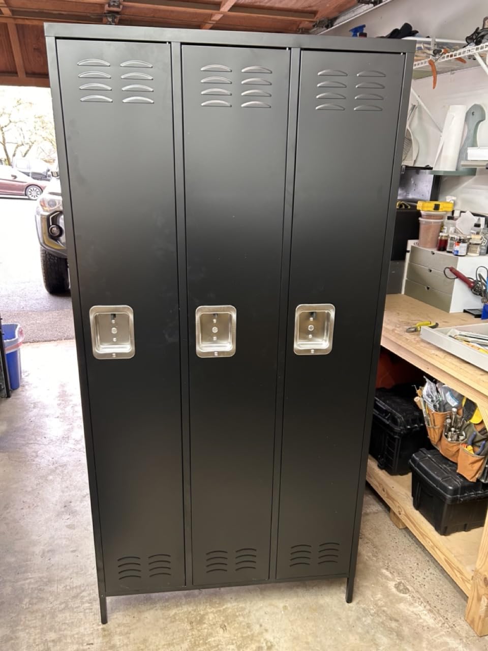Aobabo 3 Door Metal Employee Lockers, 72 in, Black | Ventilated steel compartments with name-card slots and interior hooks for offices, gyms, breakrooms, and staff areas customer photo 1
