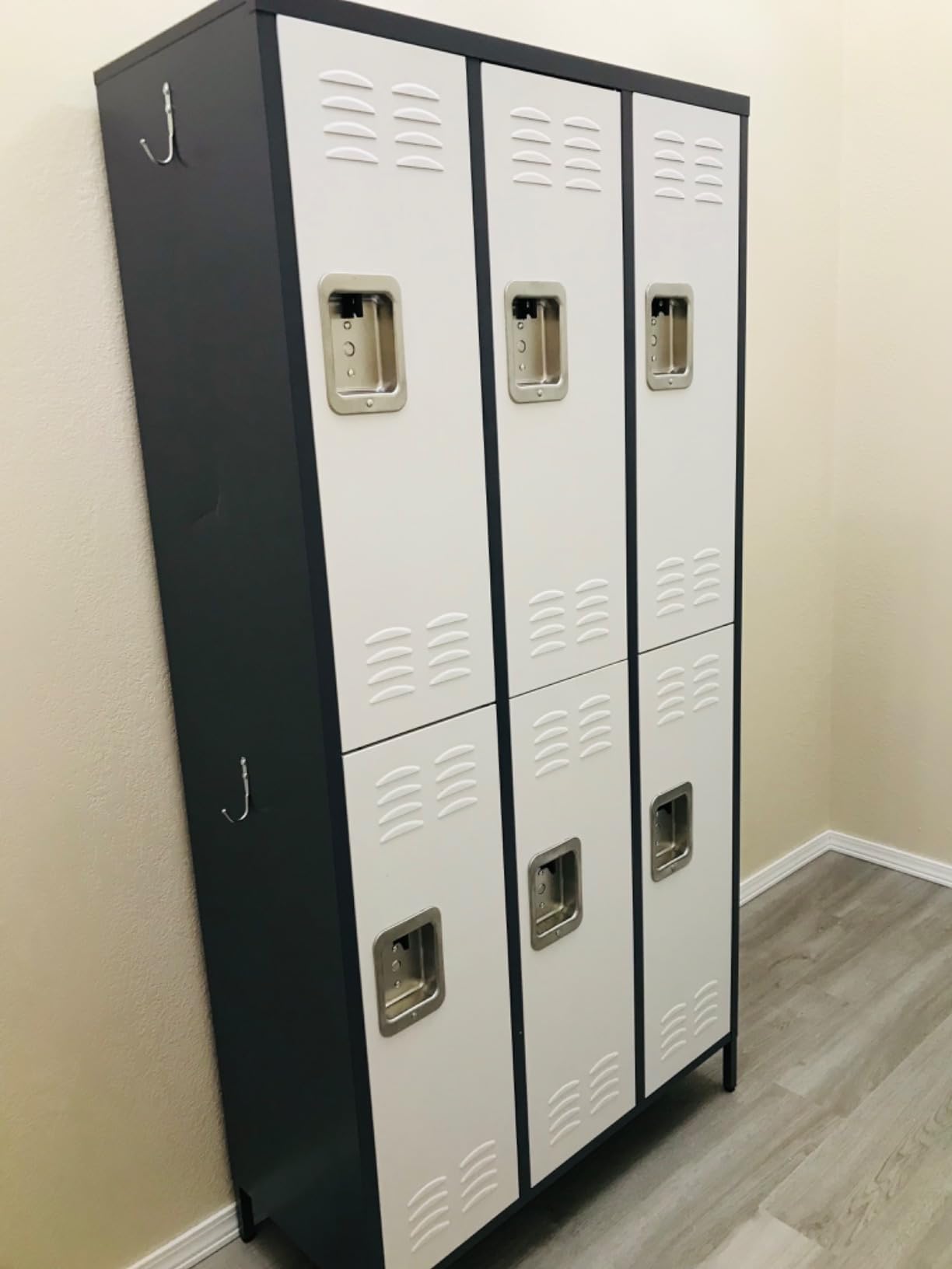 Aobabo 3 Door Metal Employee Lockers, 72 in, Black | Ventilated steel compartments with name-card slots and interior hooks for offices, gyms, breakrooms, and staff areas customer photo 2