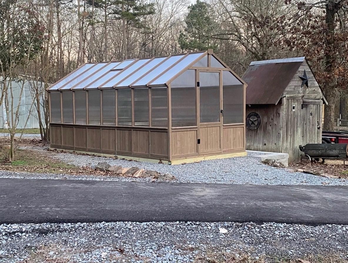 Yardenaler 8x16 FT Greenhouse for Outdoor, 6MM Thick Polycarbonate Panel Wooden Walk-in Green House with Adjustable Roof Vents and Lockable Door, Backyard Garden, Light Mocha Brown customer photo 1