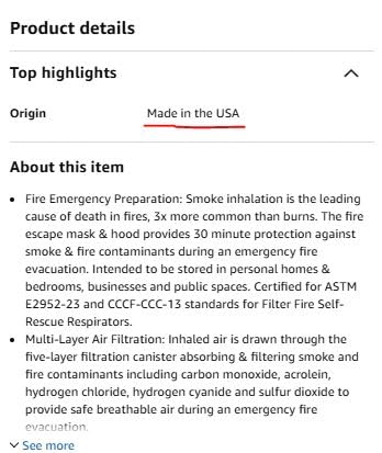 Fire Emergency Escape Mask & Hood | Respirator Protection Against Smoke, Carbon Monoxide & Other Fire Contaminants | 30 Minute Protection, Single-Use, 3 Year Shelf Life customer photo 1