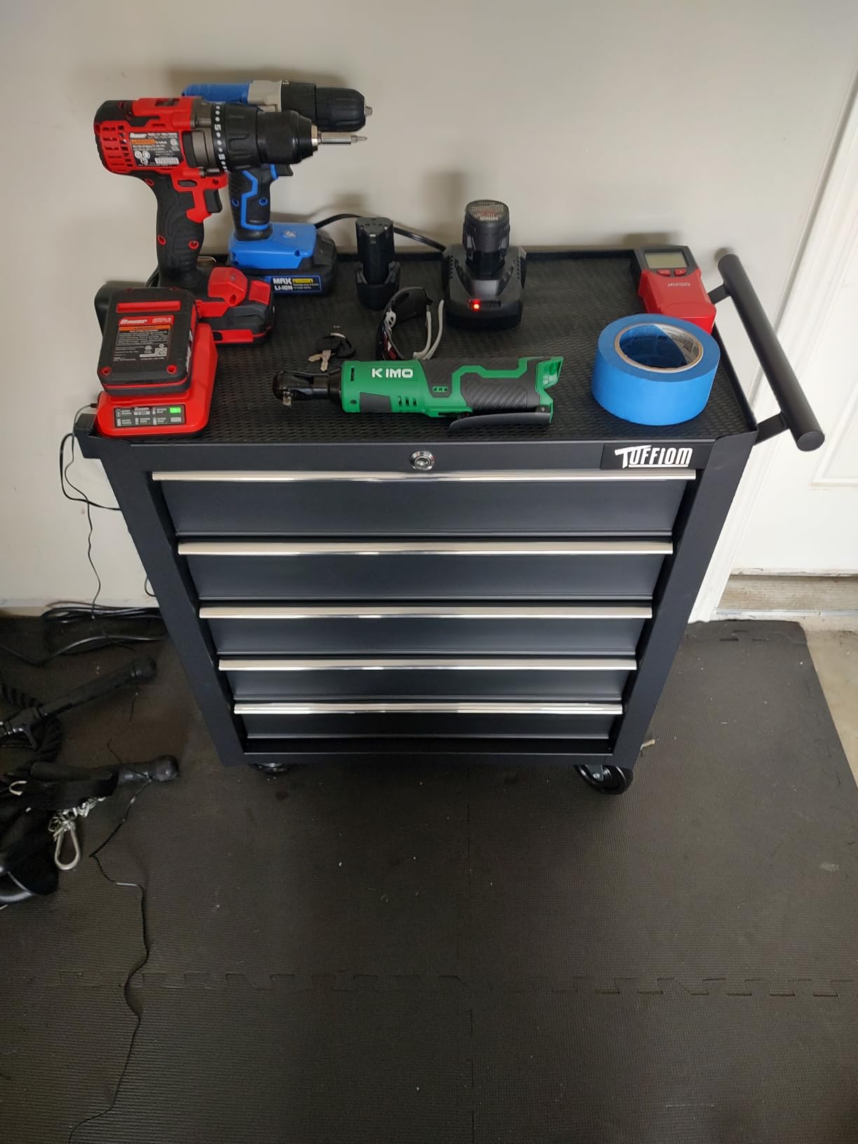 TUFFIOM 5-Drawer Rolling Tool Chest w/Drawers & Lock, Tool Storage Cabinet with Lockable Wheels, Top Cushion & Drawer Liners, Tool Organizer Box for Garage, Warehouse & Repair Shop customer photo 2