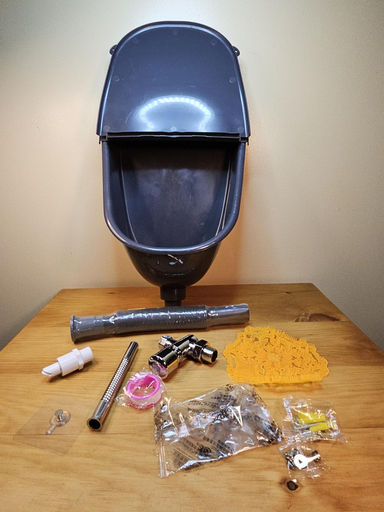 Wall Mounted Urinal with Cover, Plastic Small Urinal with Complete Flush Valve Kit, Commercial Urine Diverter, Outside Toilet with Lid for Bathrooms, Apartments, Garages, RVs customer photo 1