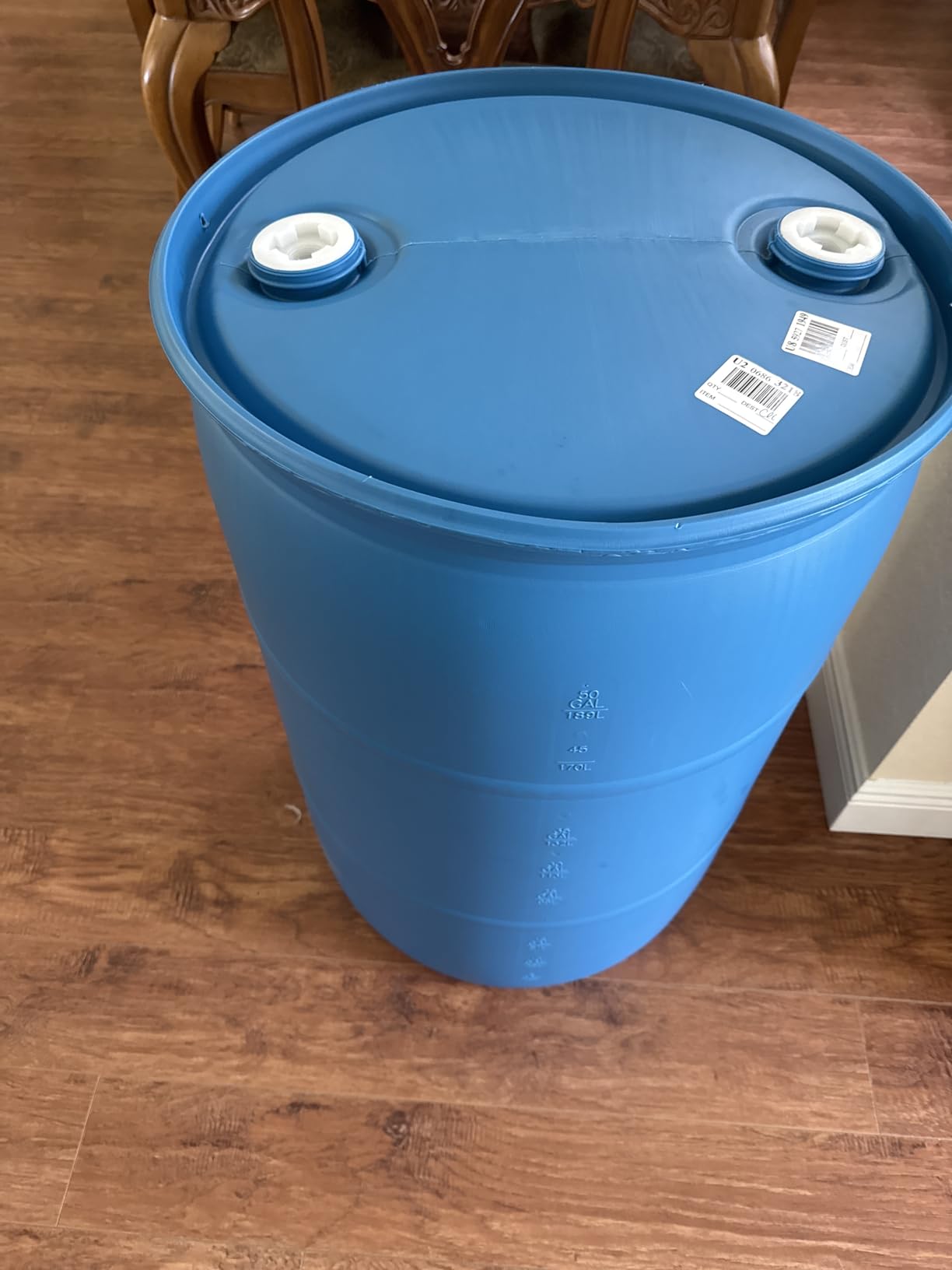 30 Gallon Blue Water Barrel | Solid Mold | 2 Inch Bung Holes, Good for Long Term Drinking Water Use | BPA Free. Made in USA customer photo 1