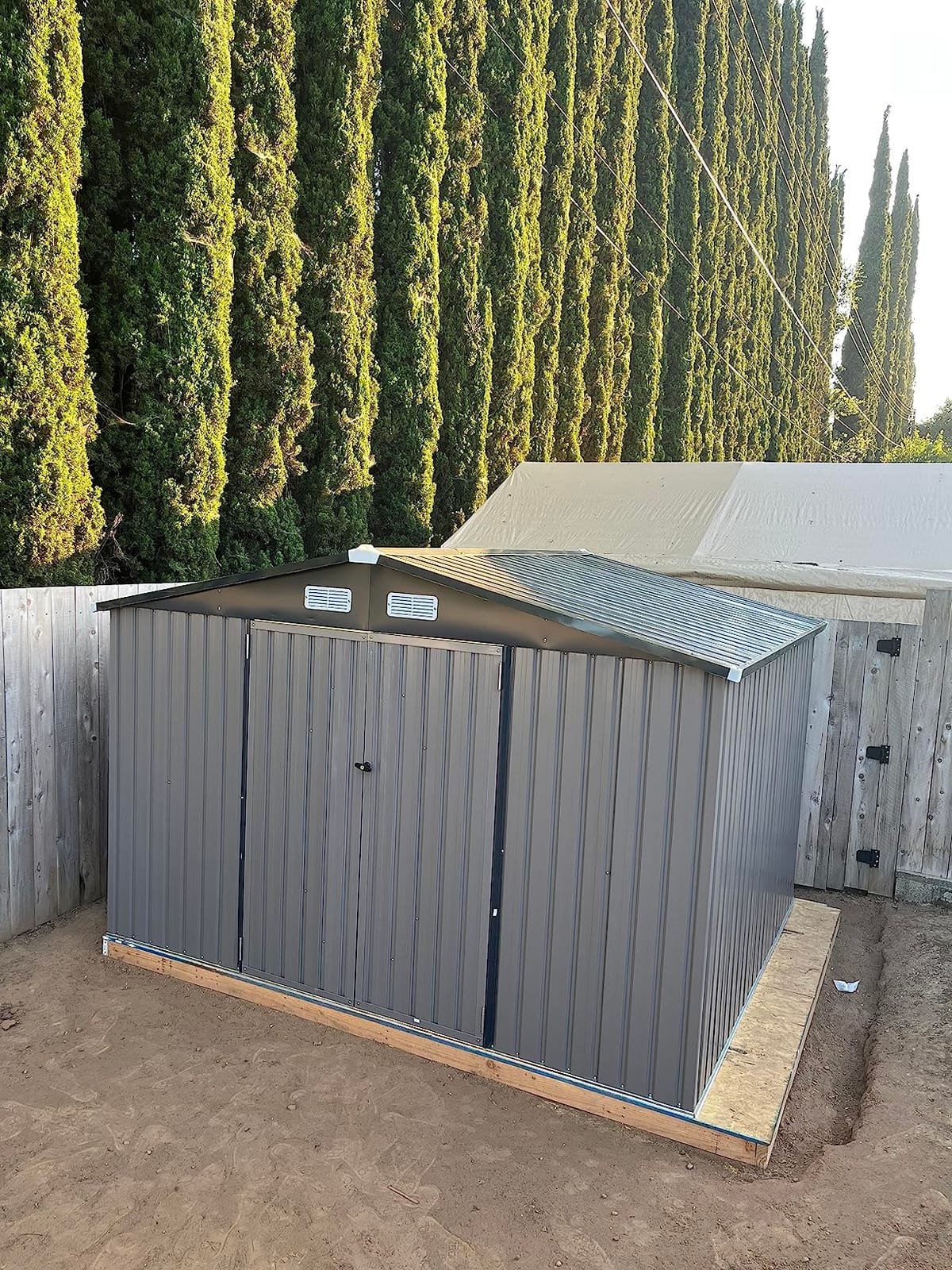Aoxun 12x20x9.3FT Metal Storage Shed Outdoor Large Garage Shed Garden Tool | with Double Lockable Doors,Side Door & Windows Heavy Duty All-Weather Outdoor Building for Vehicles & Sundries(Brown) customer photo 2