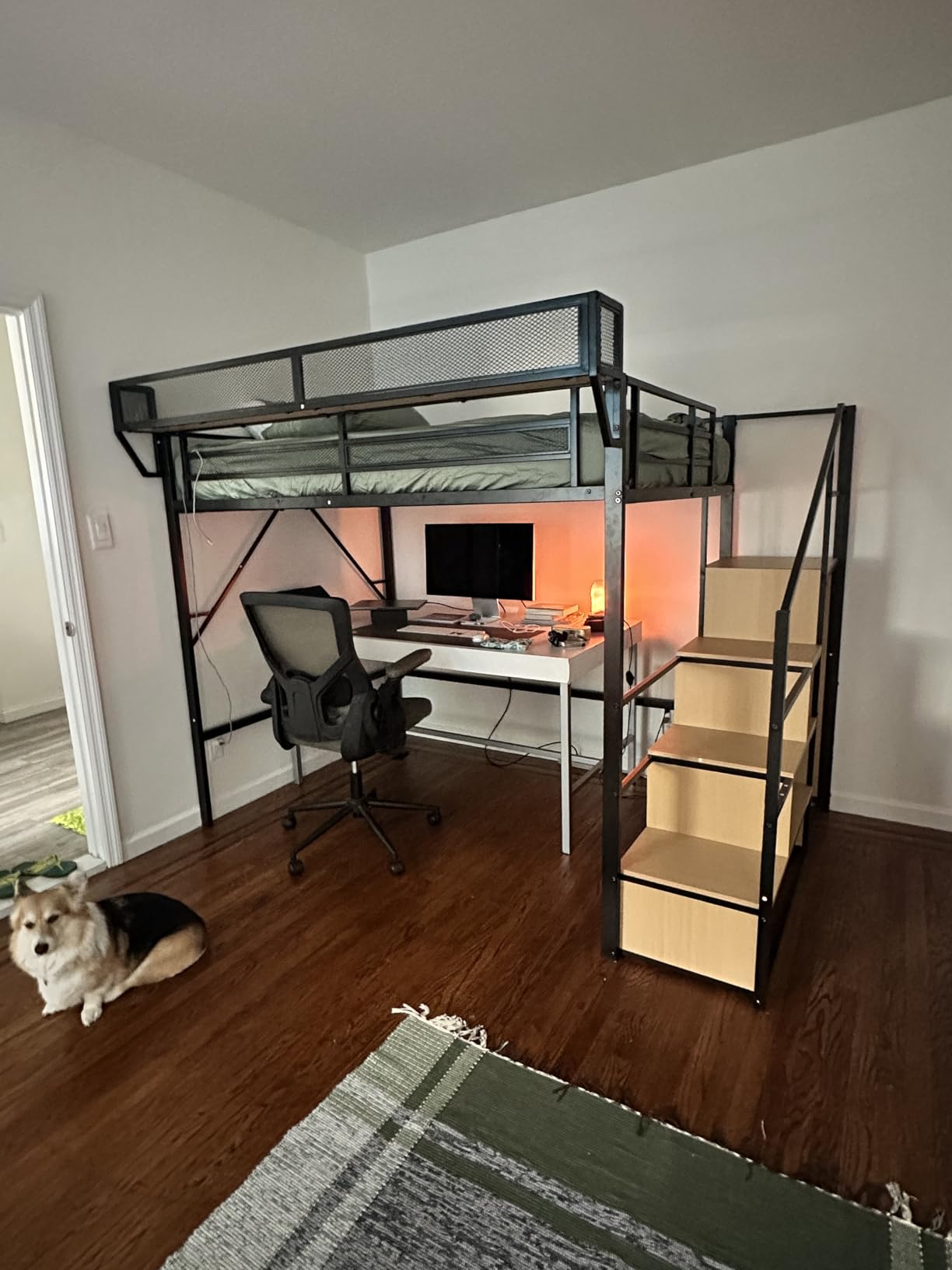 Mirightone Full Size Loft Bed with Stairs and Storage, Metal Loft Bed Frame with Bedside Shelf and Large Under-Bed Space, Heavy-Duty Loft Beds for Adults Teens and Kids, Convertible Staircase, Black customer photo 1