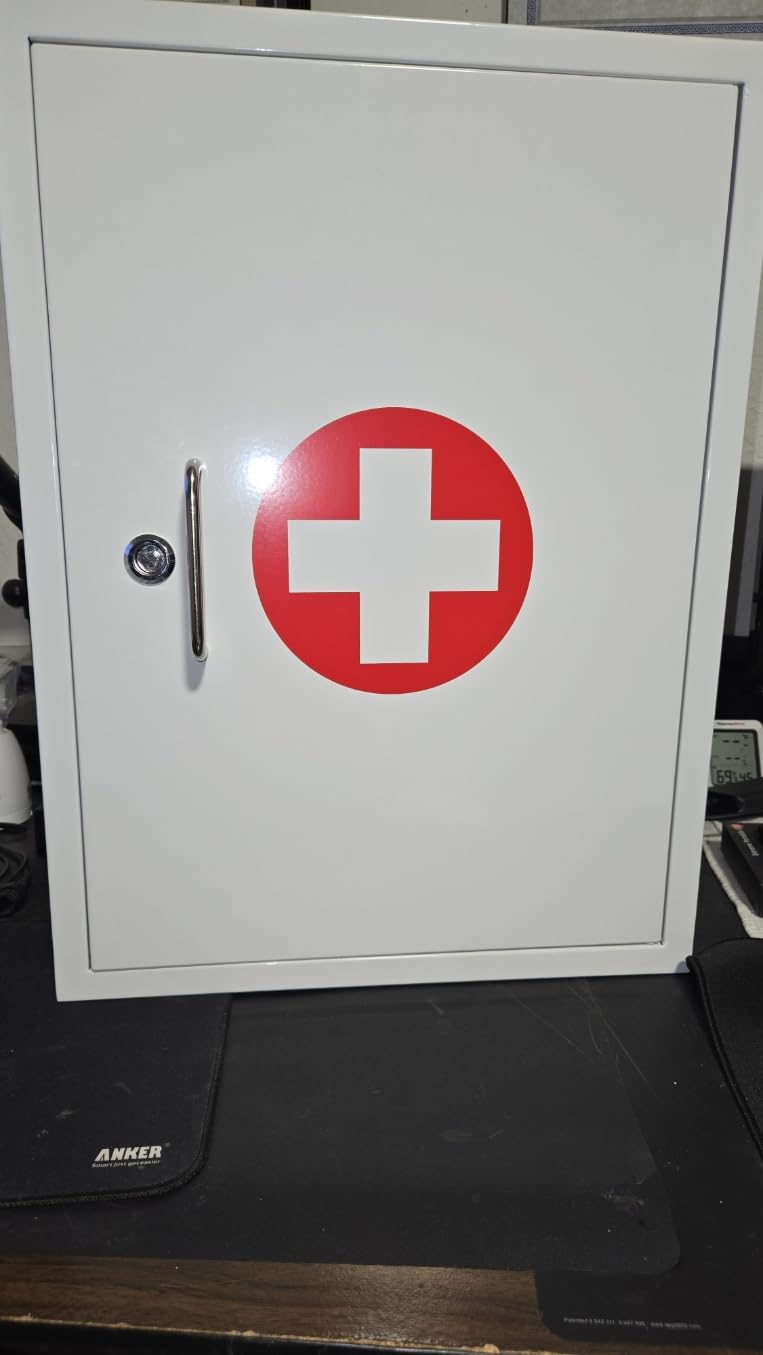 Wall-Mount Locking Medicine Cabinet: Large Metal Storage Organizer Box with Combination & Key Lock - Secure First Aid Medicine Cabinet for Bathroom Home Office(20.6