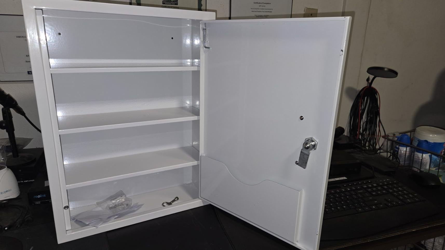 Wall-Mount Locking Medicine Cabinet: Large Metal Storage Organizer Box with Combination & Key Lock - Secure First Aid Medicine Cabinet for Bathroom Home Office(20.6