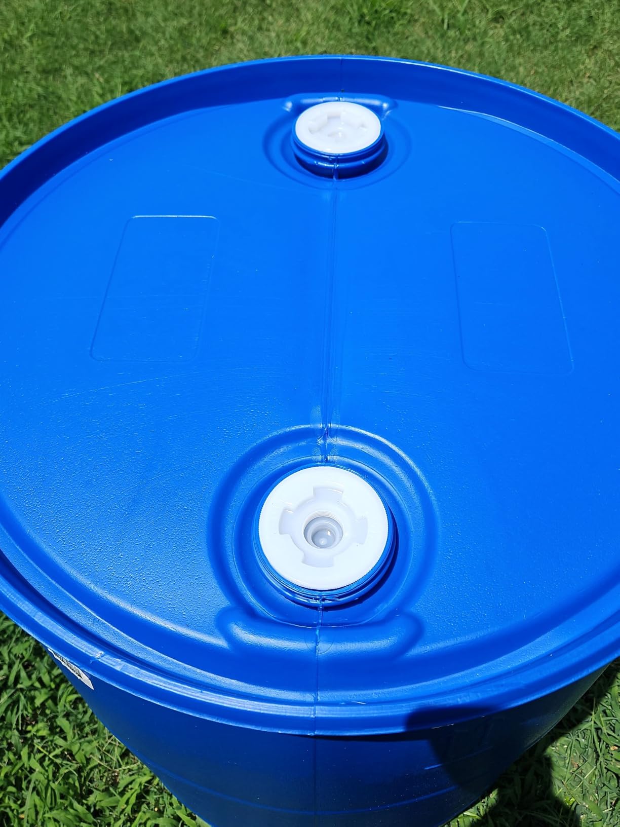 Bushman 55 Gallon Plastic Drum, Stackable Industrial Storage Barrel, Blue customer photo 1