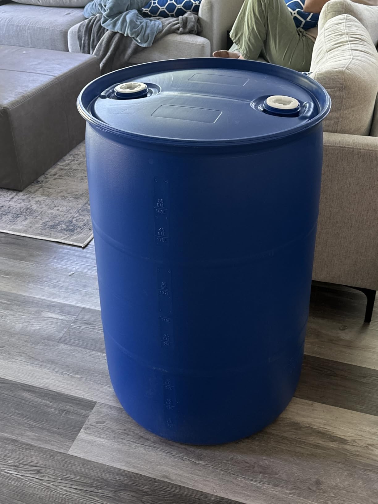 Bushman 55 Gallon Plastic Drum, Stackable Industrial Storage Barrel, Blue customer photo 2