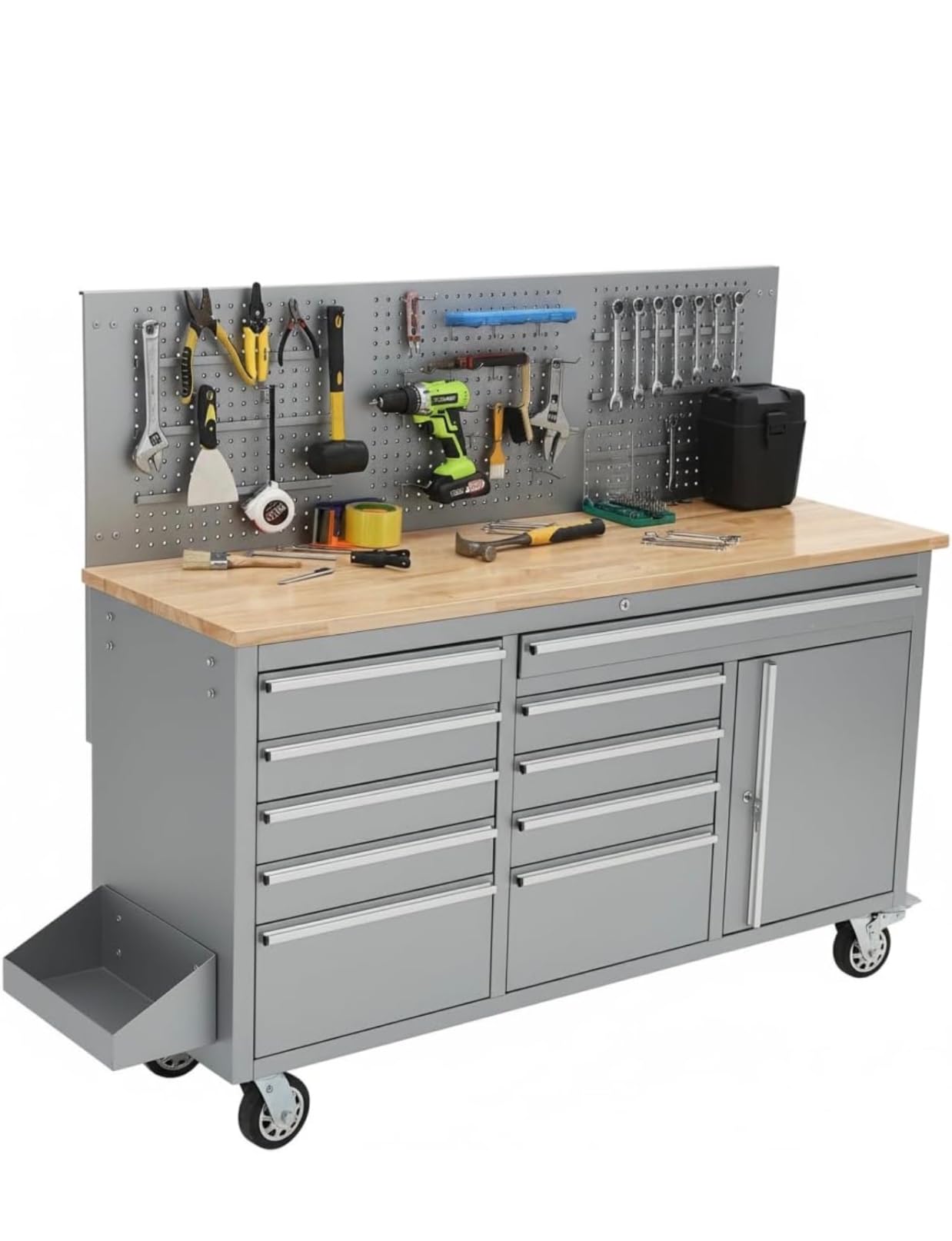 IDEALHOUSE 61-inch Rolling Tool Chest, 10 Drawers Garage Workbench Storage Tool Cabinet with Power Strip, Solid Rubber Wood Top, 1675 LBS Load Mobile Workstation, Heavy Duty Rolling Cabinet, Black customer photo 1
