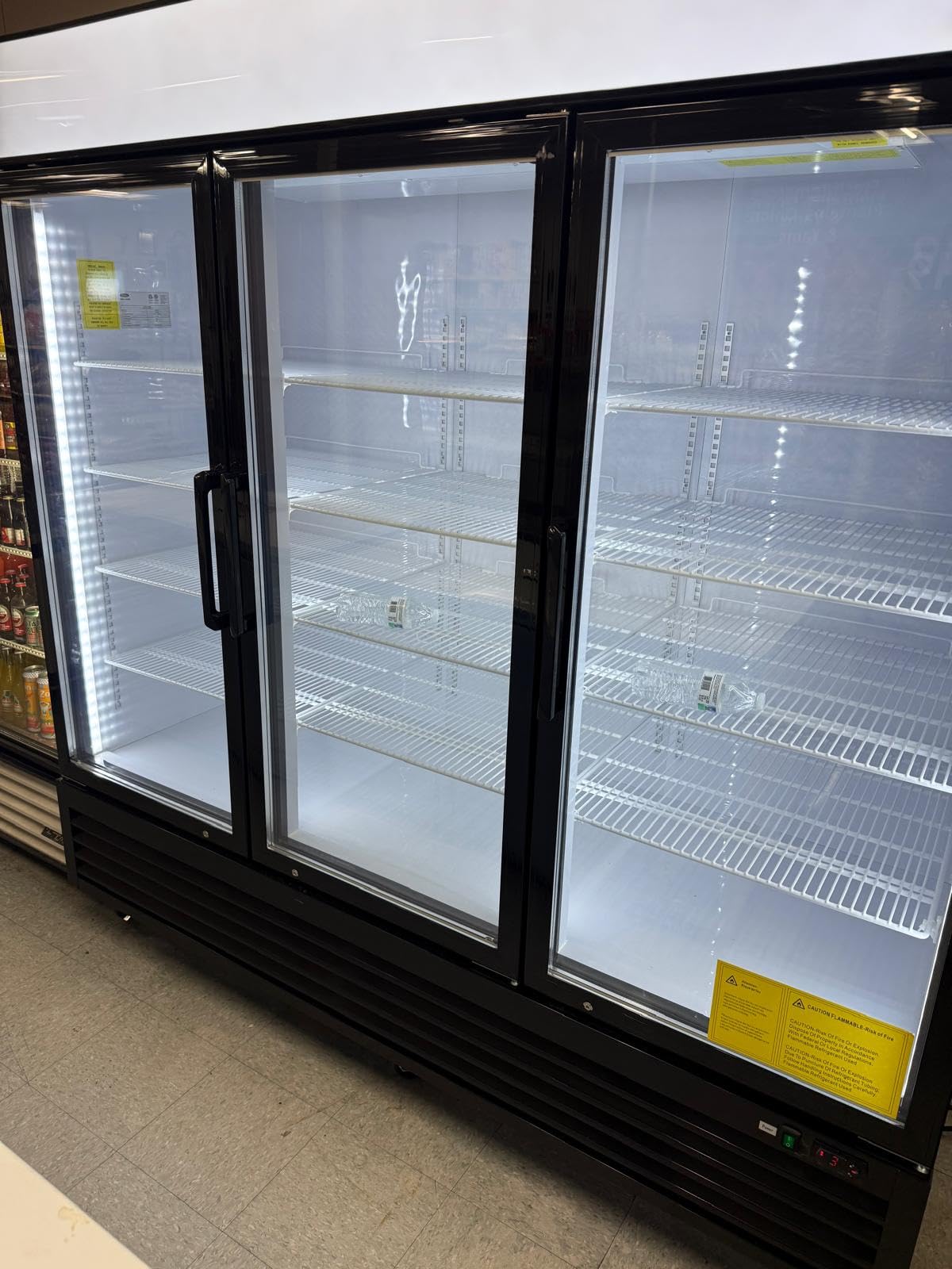 mikibama Glass Door Merchandiser Freezer, 70 Cu.ft Swing Door Commercial Reach-In Display Refrigerator with LED Top Panel Upright Freeze Storage, Three Cabinets, Black customer photo 1