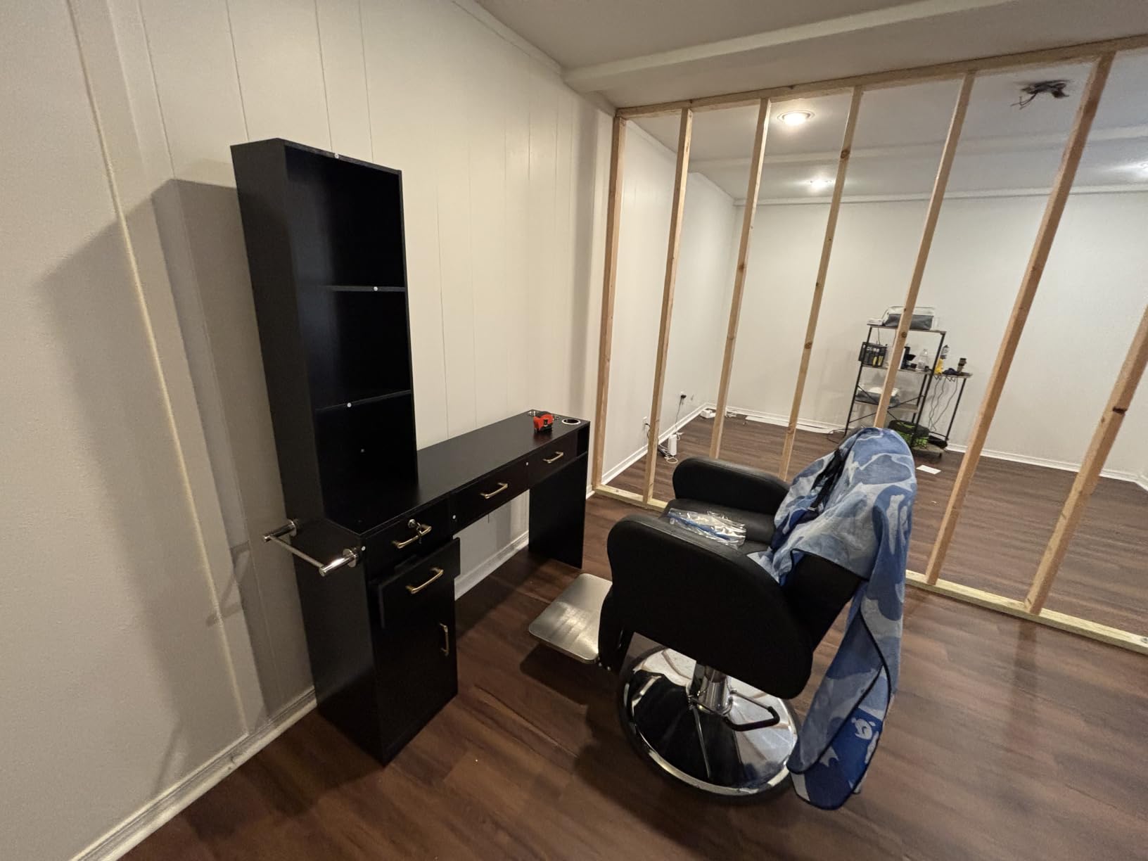 Black Barber & Beauty Salon Station - Multi-Use Hair Styling Workstation with Cabinet, 4 Drawers, and Blow Dryer Rack - Ideal for Salons, Spas & Vanity Setups (No Mirror) customer photo 1