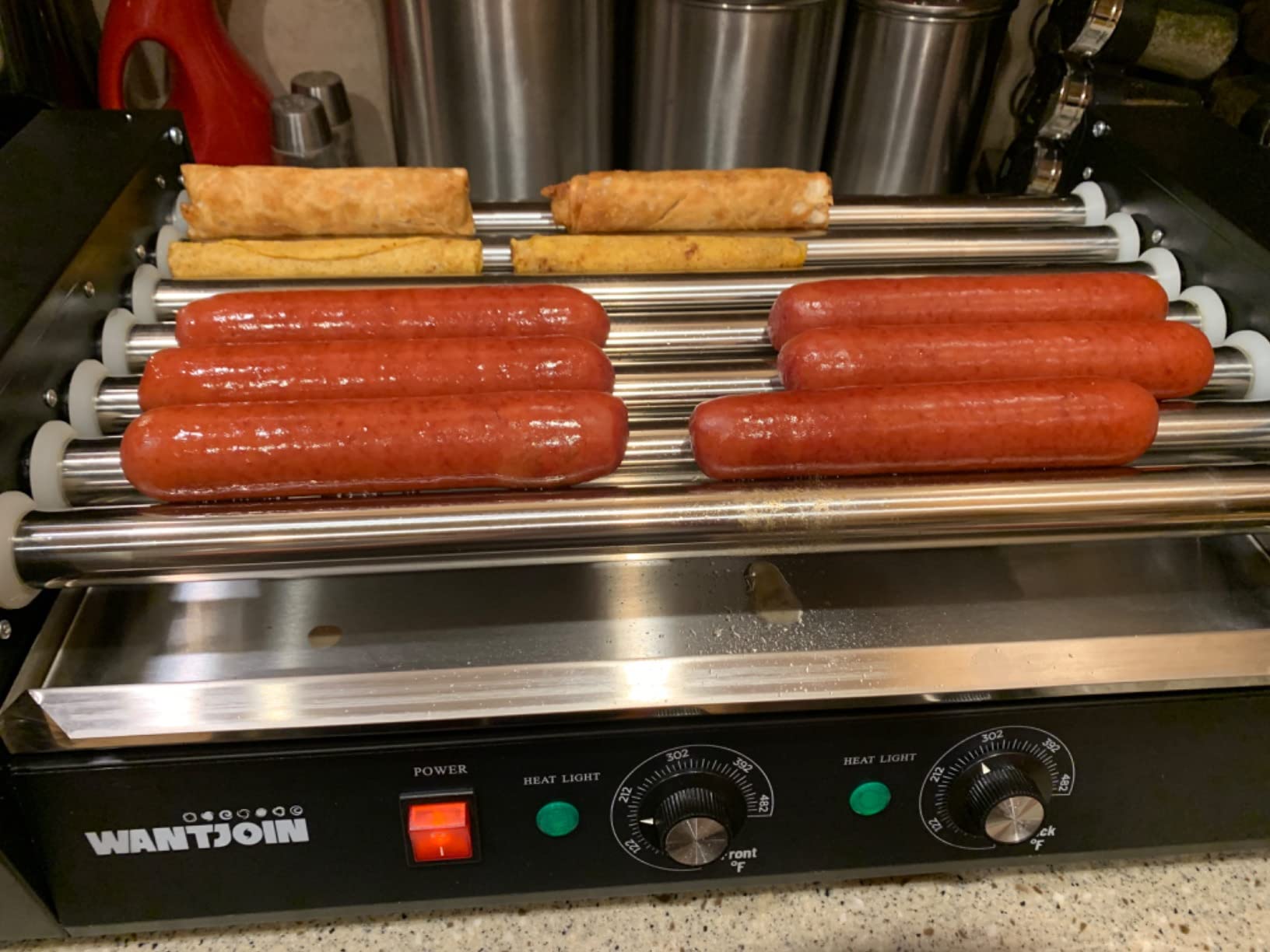 WantJoin Hot Dog Steamer - 28.8QT Commercial Electric Hot Dog Steamer with Bun Warmer, Glass Sliding Door Steaming Machine for 175 Hot Dogs and 40 Buns Adjustable Temperature Red customer photo 2