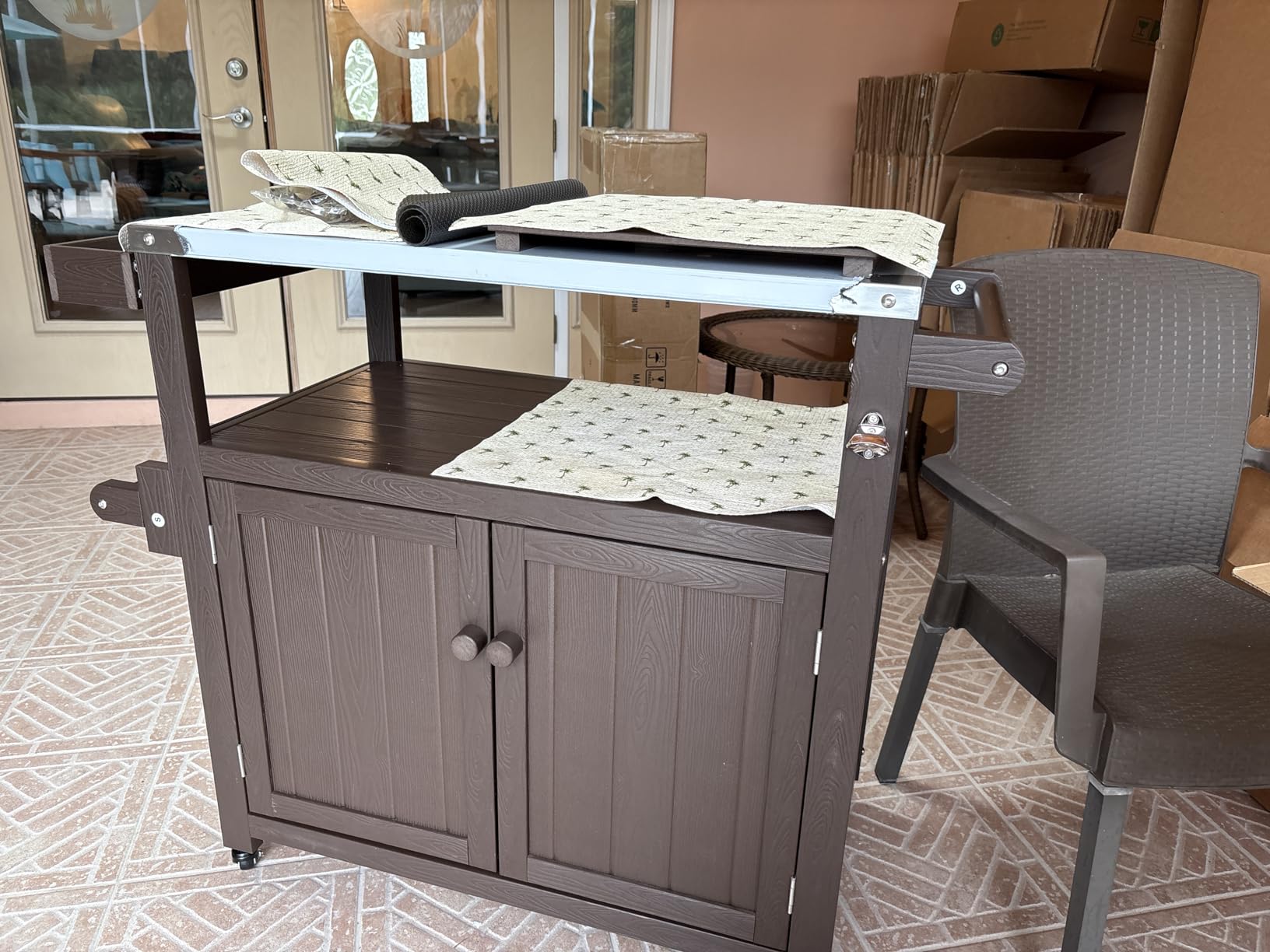 Weatherproof HIPS Outdoor Kitchen Island with Stainless Steel Top & Storage Cabinet, Movable Prep Table with Wheels for BBQ Food Prep, Outdoor Grill Cart for Parties, Black customer photo 1