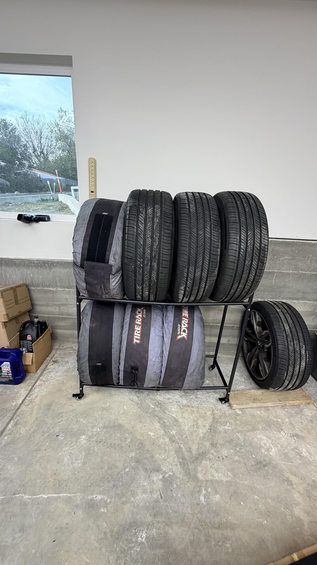 Tire Rack, Rolling Tire Rack with Wheel, Tire Storage Rack for Garage | Adjustable Tire Storage Shelf for Garage- Black, 24.80-42.51'' x 15.35'' x 44.09'' customer photo 1
