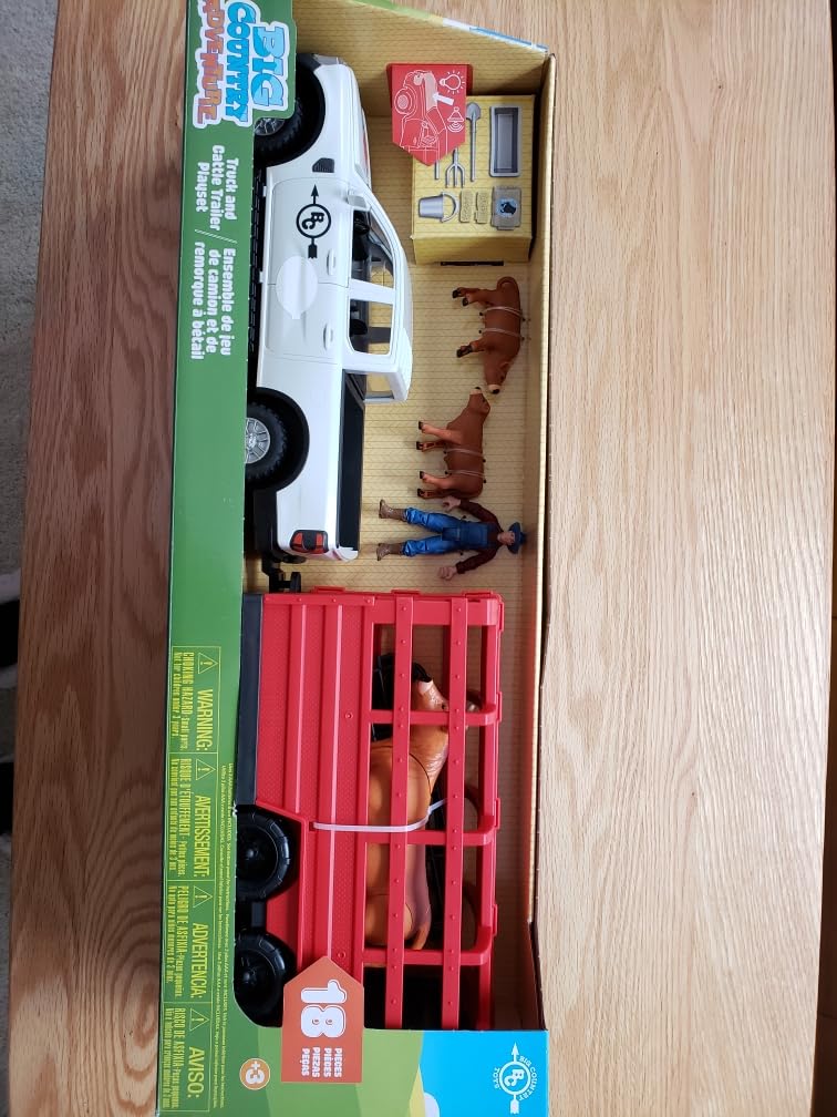 Big Country Toys: Truck & Cattle Trailer Adventure - 18pc Farm Toy Playset, Light-Sound White Pickup, Articulated Animals & Rancher Figure, Kids 3+ customer photo 2