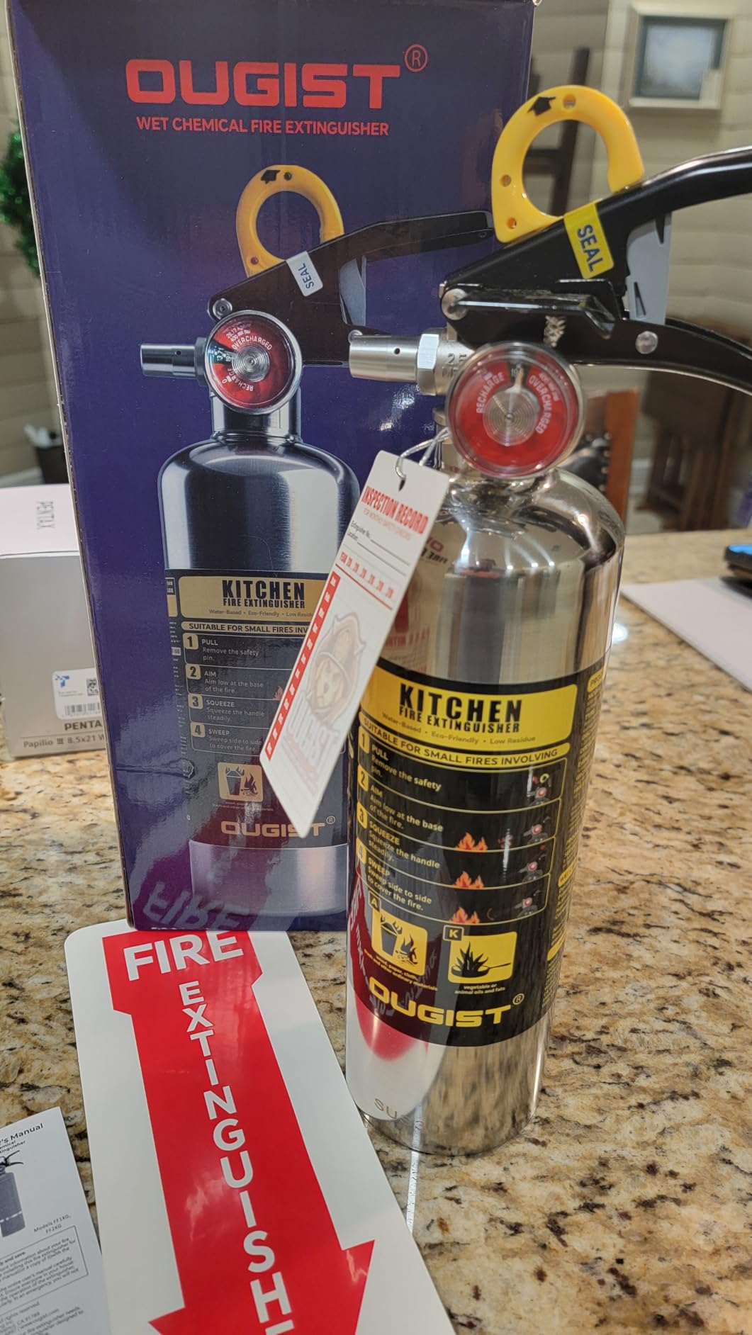 Ougist Class K Fire Extinguisher for Kitchen, 1-A:K, 34 Fl Oz Wet Chemical - For Small Cooking Oil and Grease Fires with Quick-Pull Access and Easier Cleanup for Kitchen and Food Truck Use customer photo 1