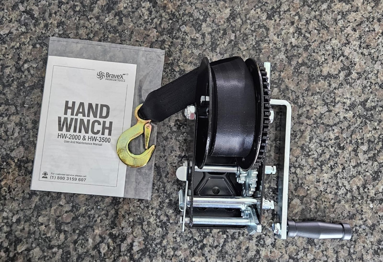 Bravex Boat Trailer Winch 3500lbs with 33FT Strap, Hand Winch | Heavy Duty Portable 2 Way Ratchet Ratchet 4:1/8:1 Gear Ratio, Manual Handle Winch Crank Winch for Boat, Trailer, Marine customer photo 1