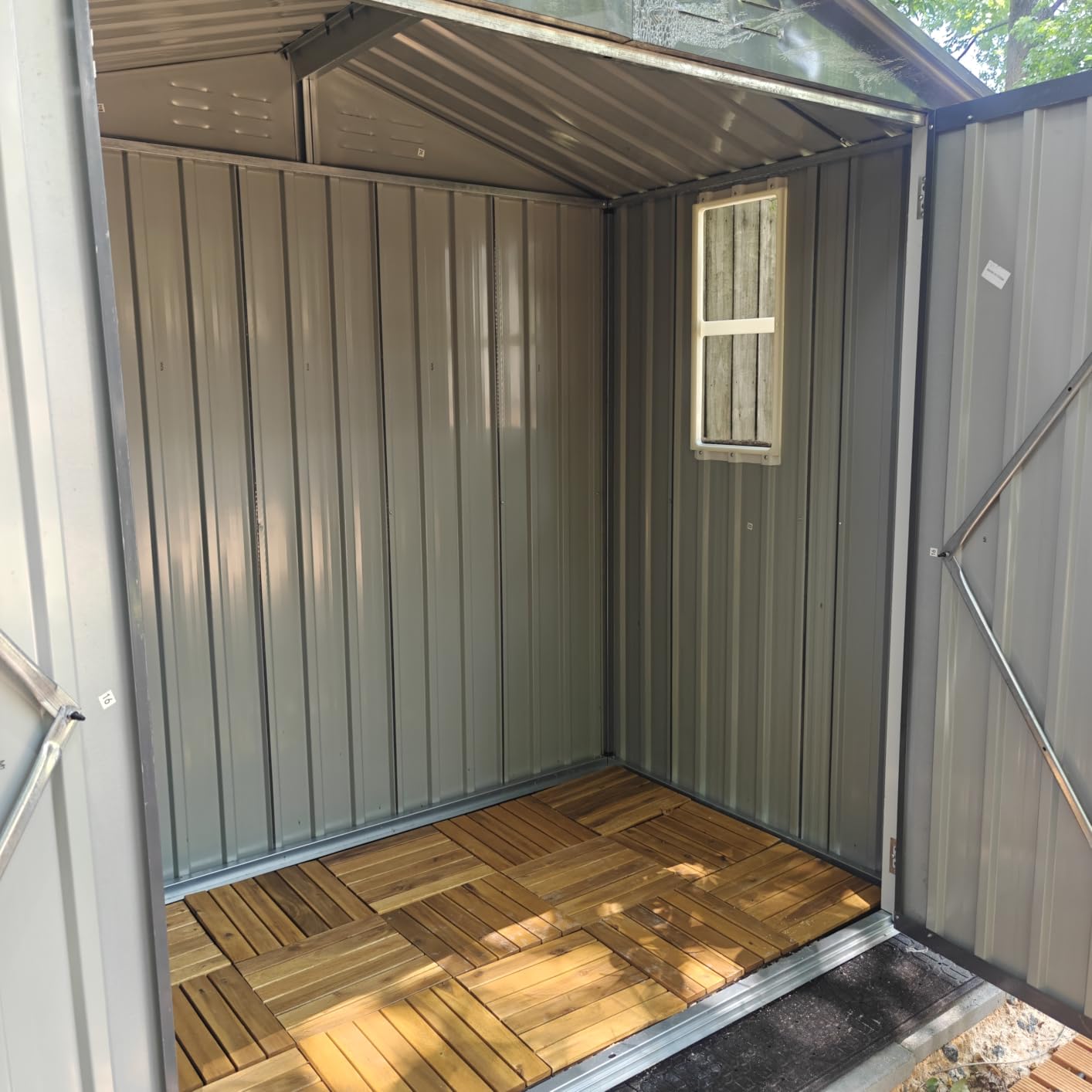 Acacia Interlocking Deck Tiles Outdoor Waterproof All Weather Gray Crossed | Raised Drainage Base, 12x12 In, Trimmable, Oil-Rubbed Finish, No Tools or Sealant Required, Weather-Resistant, Washable customer photo 2