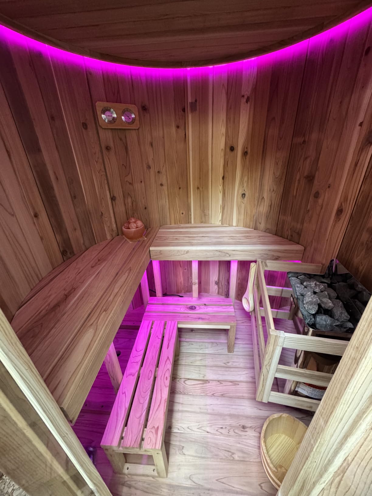 4 Person Outdoor Vertical Barrel Sauna, Cedar Wood Traditional Sauna | Premium cedar wood construction, 6KW Harvia electric heater, backyard-ready design for garden and home outdoor relaxation customer photo 2