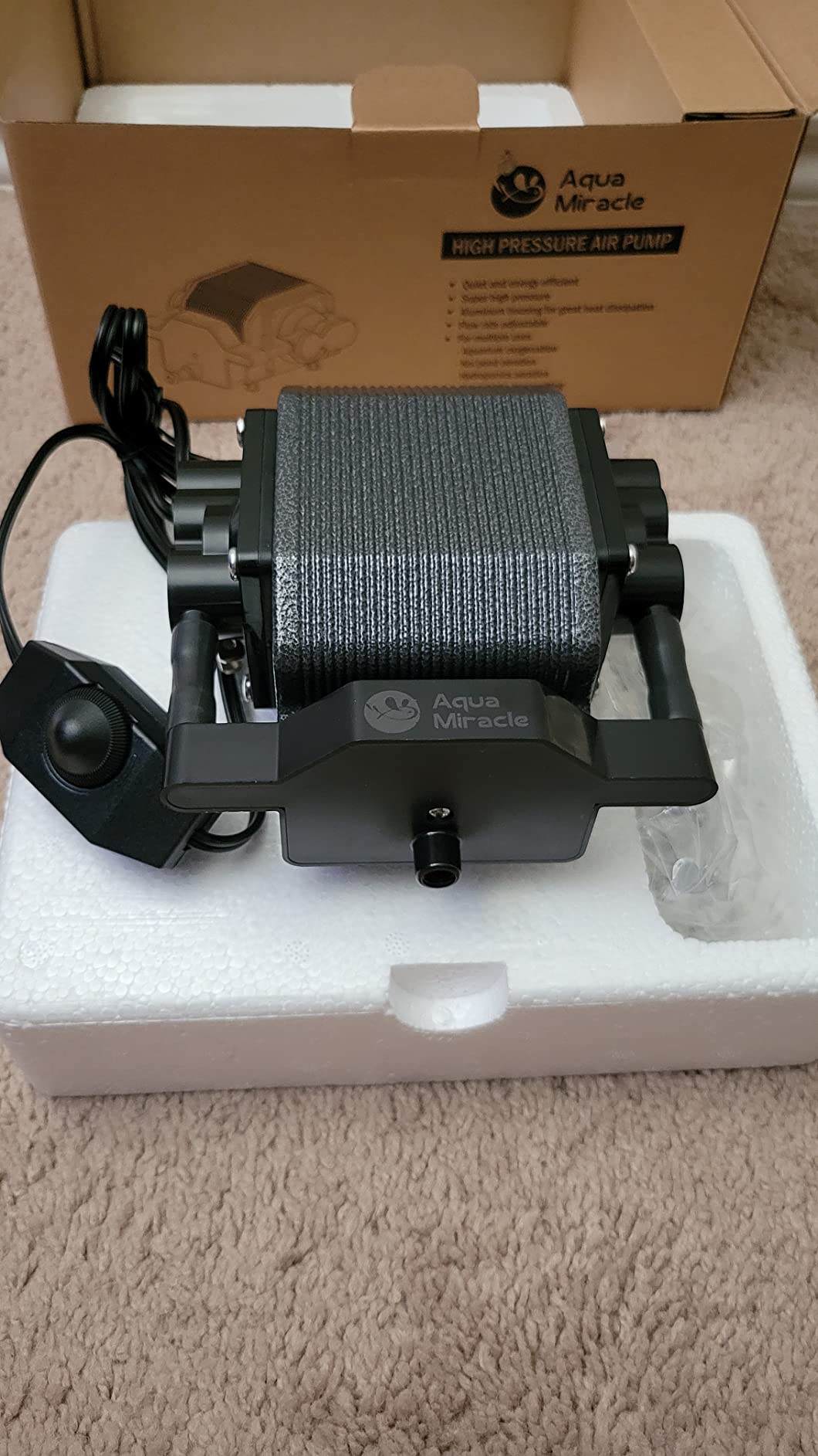 AquaMiracle Quiet Aquarium Air Pump Adjustable Airflow 200/317/475GPH customer photo 1