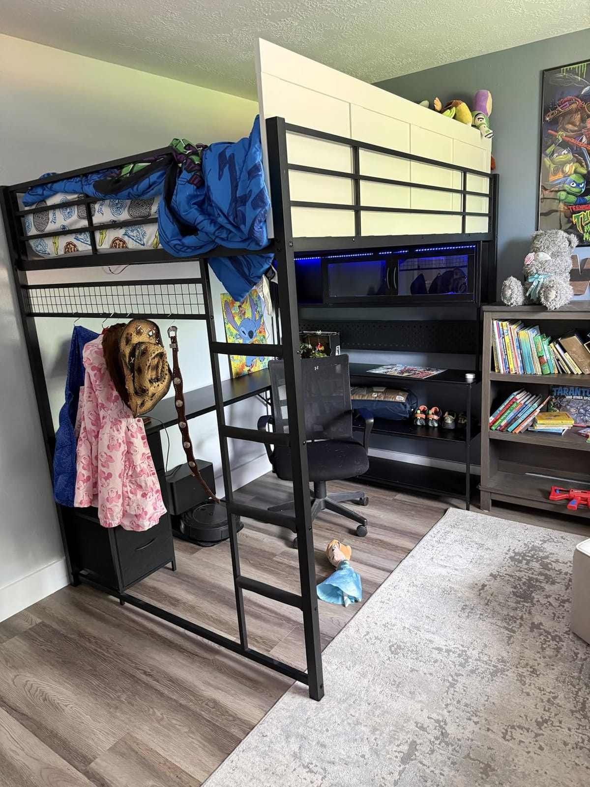 ADORNEVE Gaming Loft Bed Full Size with Desk, Arcylic RGB Hutch, Black customer photo 2