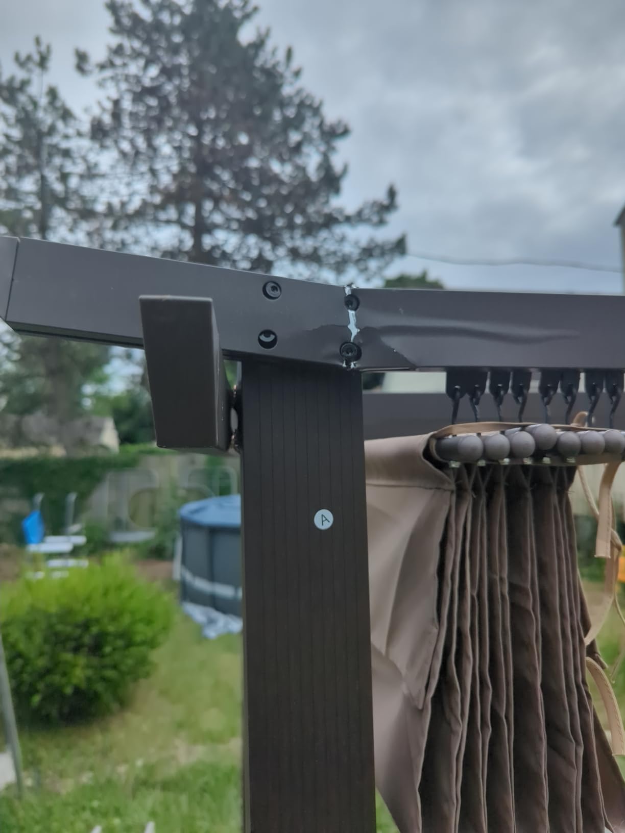 HAPPATIO 10' X 13' Wood-Grain Retractable Pergola with Sun Shade Canopy, Patio Aluminum Frame Shelter for Backyards, Gardens, Porch, Includes Ground Studs and Expansion Screws (Beige) customer photo 1