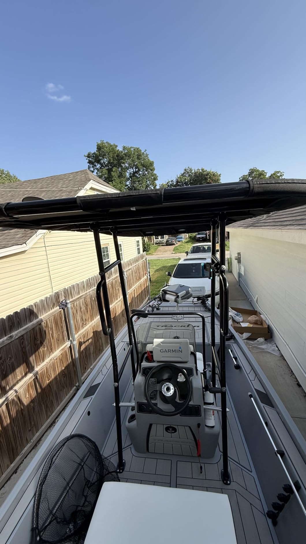 lawai'a Dolphin Pro Boat T-Top, Foldable Aluminum Fishing Tower for Center Console Up to 43 in Wide. Silver/Black/White Frame with Black Acrylic Canopy customer photo 1