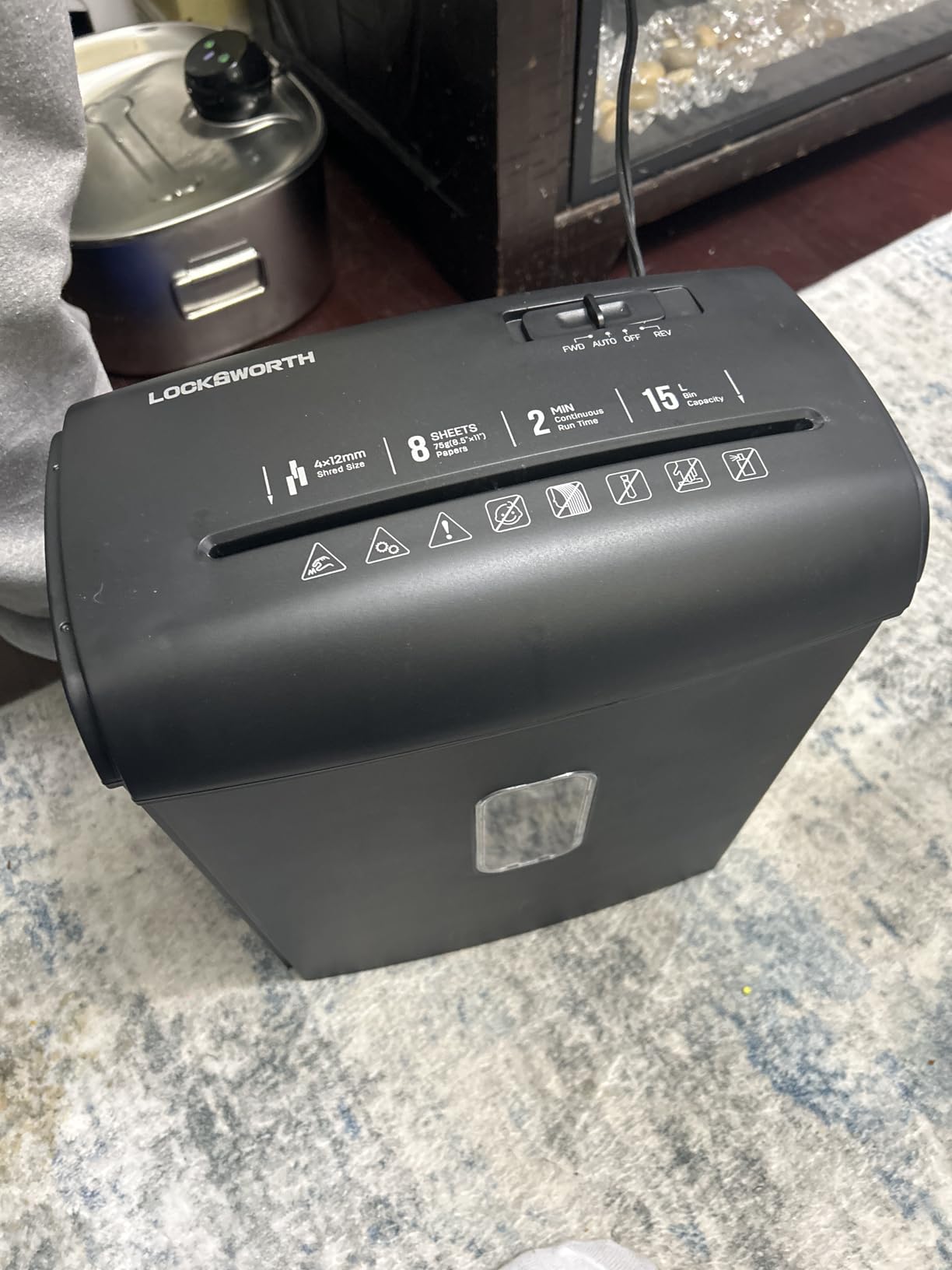 Locksworth 8-Sheet Micro Cut Shredder for Home Office, 4 Gallons Bin P-4 High Security Shredders for Papers/Credit Cards/Staples/Clips, Small Commercial Paper Shredder with Transparent Window customer photo 1