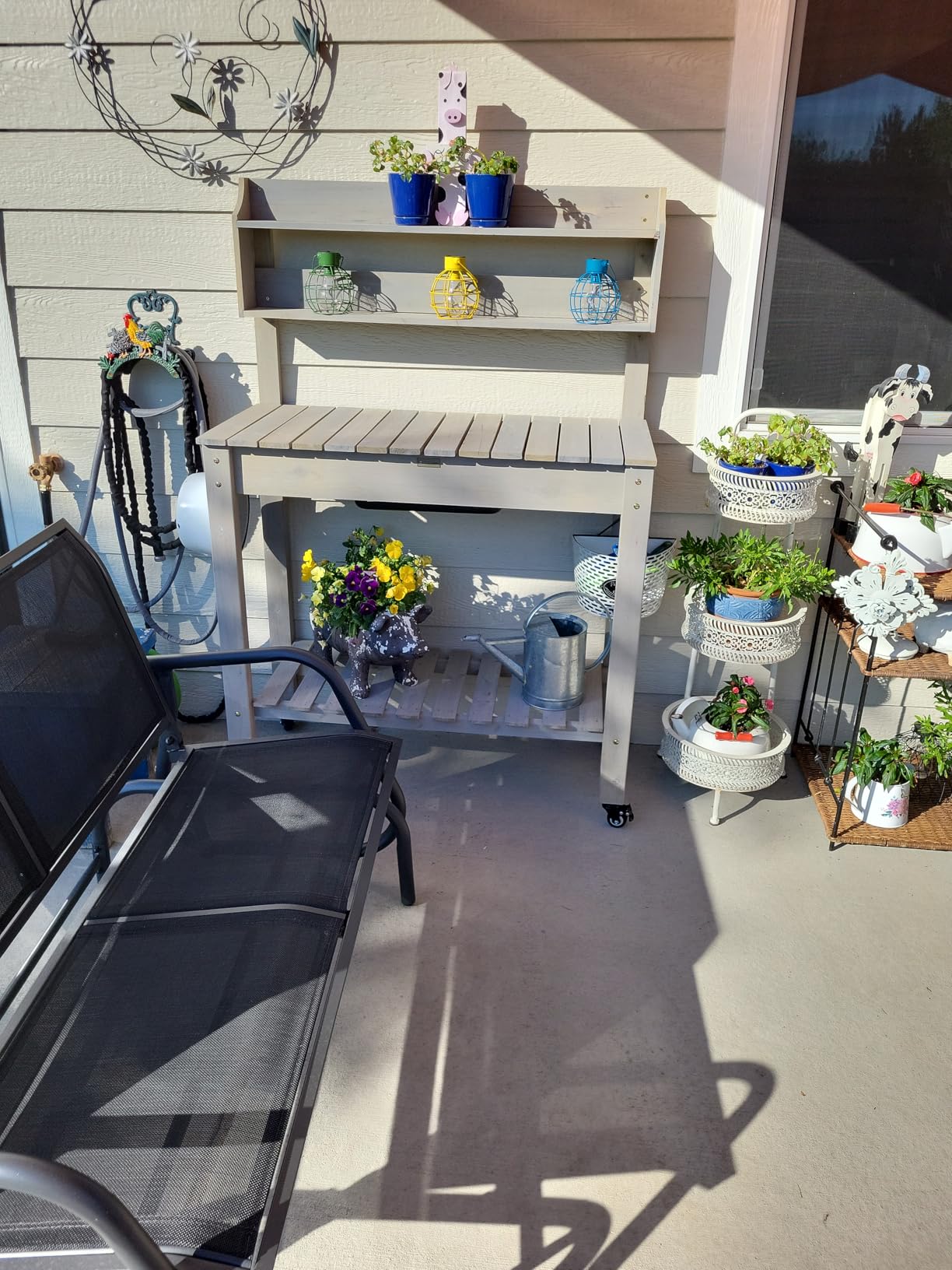 Best Choice Products Mobile Garden Potting Bench, Outdoor Wood Workstation Table w/Sliding Tabletop, 4 Locking Wheels, Food Grade Dry Sink, Storage Shelves - Sage Green customer photo 2