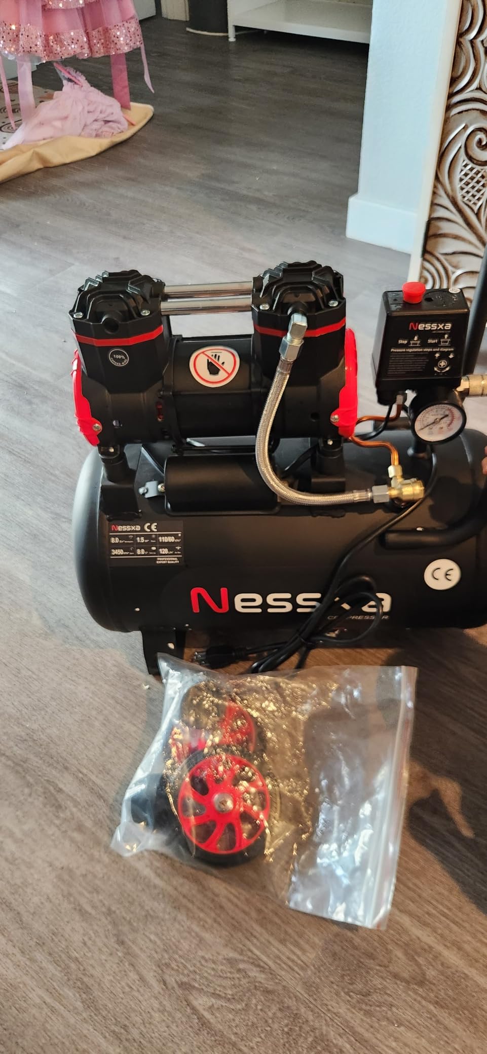 10Gal Ultra Quiet Air Compressor, 3.5 CFM 115 PSI Oil-Free w/ 2 Couplers customer photo 1